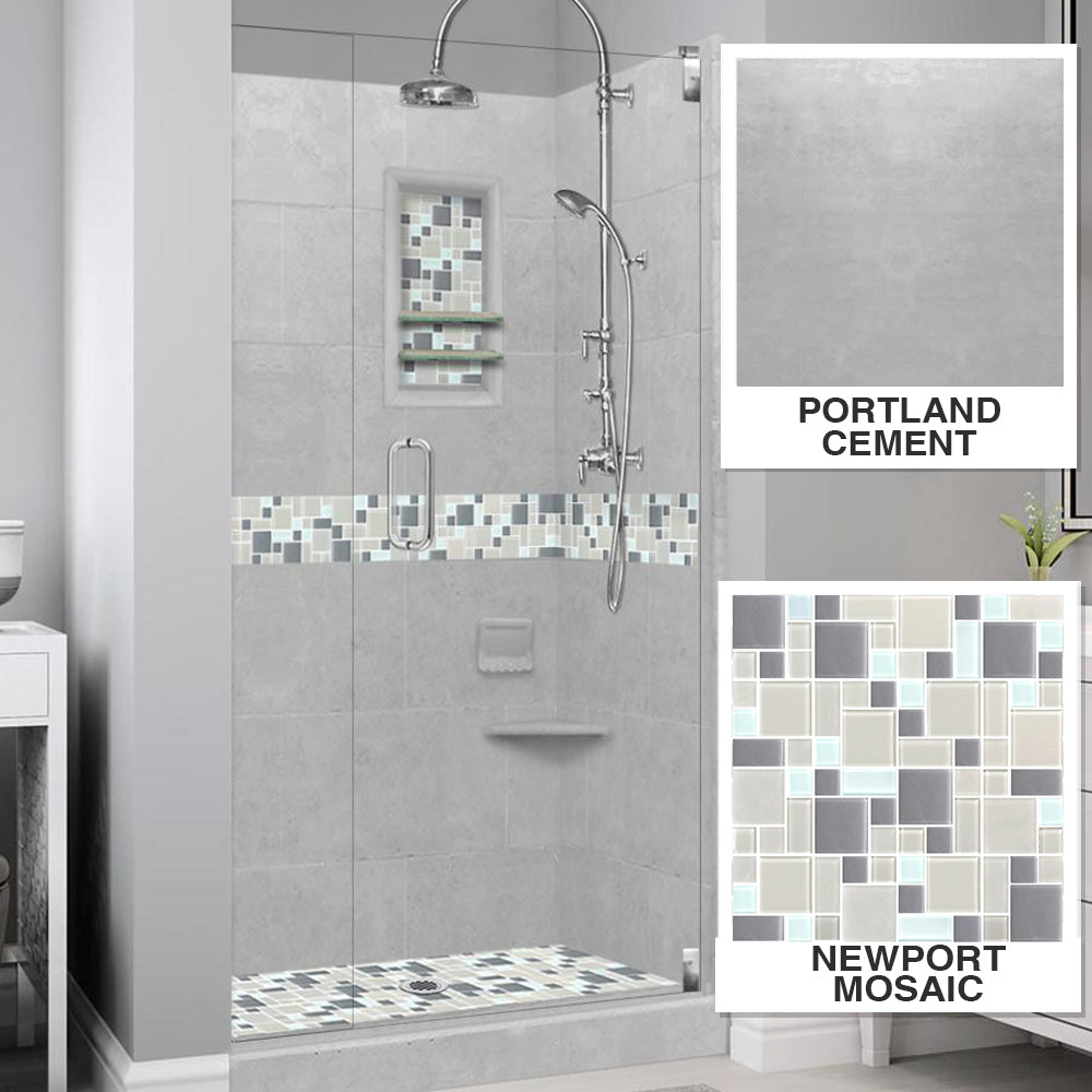 Alcove Portland Cement Sistine Stone & Newport Mosaic DIY Shower Remodel Kit - Waterproof Tile Backer Board for Bathroom Renovation, Kitchen Backsplash & Home Improvement Projects