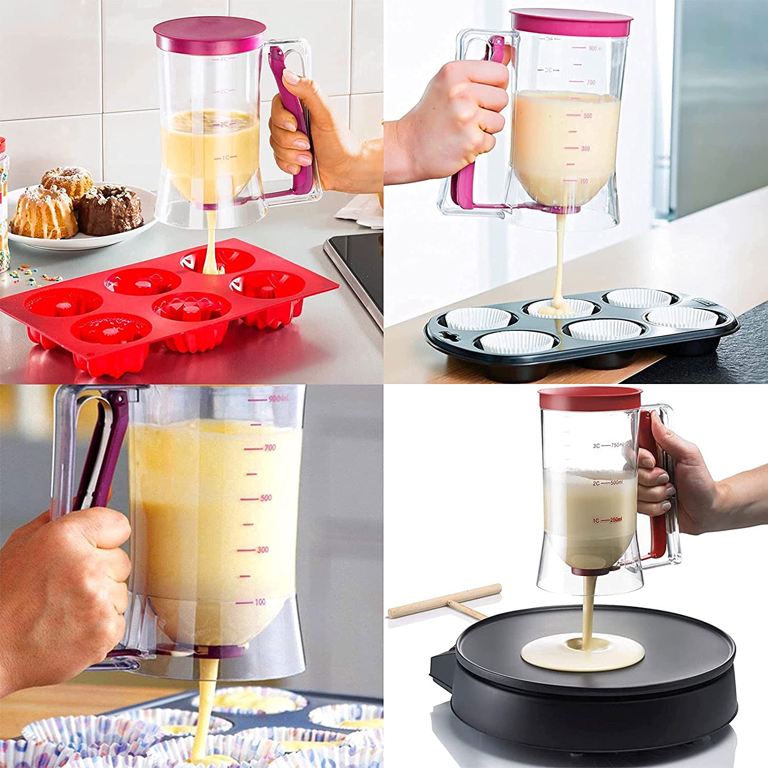WANGZAIZAI 900ml Pasta Portioner for Cakes, Waffles, Muffins - DIY Dough Dispenser with Lid & Measuring Scale - Perfect for Baking, Pancakes, Cupcakes & Pastry Making