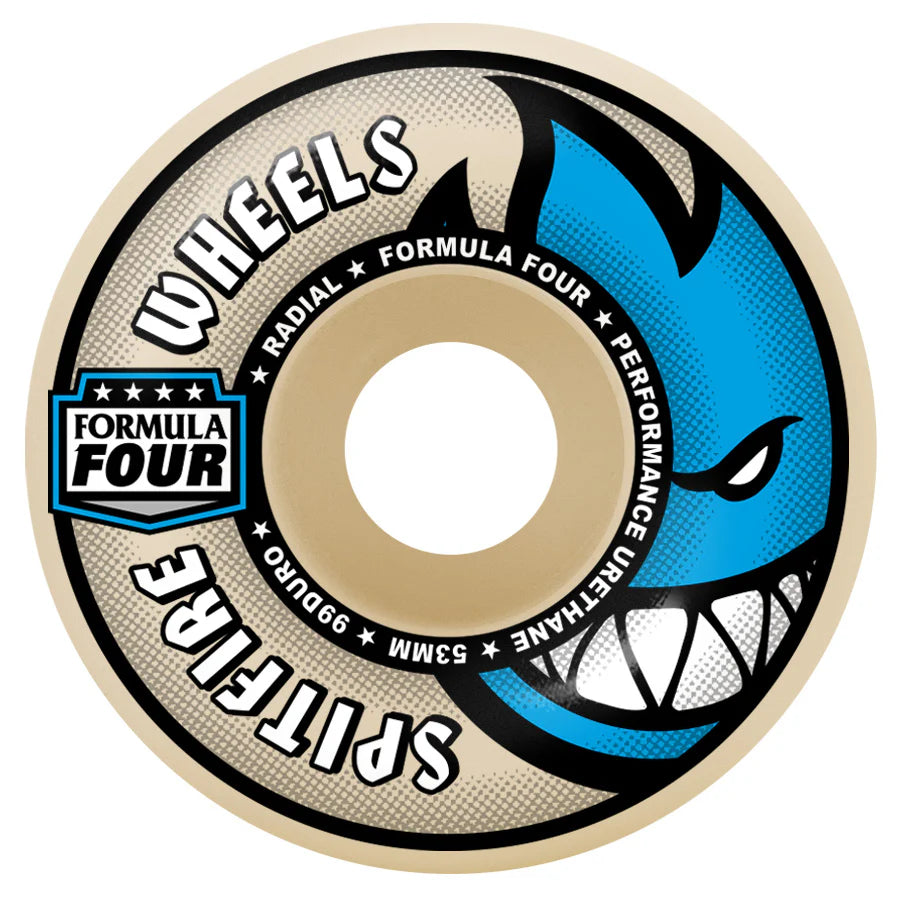 Spitfire Formula Four Radial Wheels 99D (52mm/56mm) - High-Performance Skateboard Wheels for Street, Park, and Vert Skating