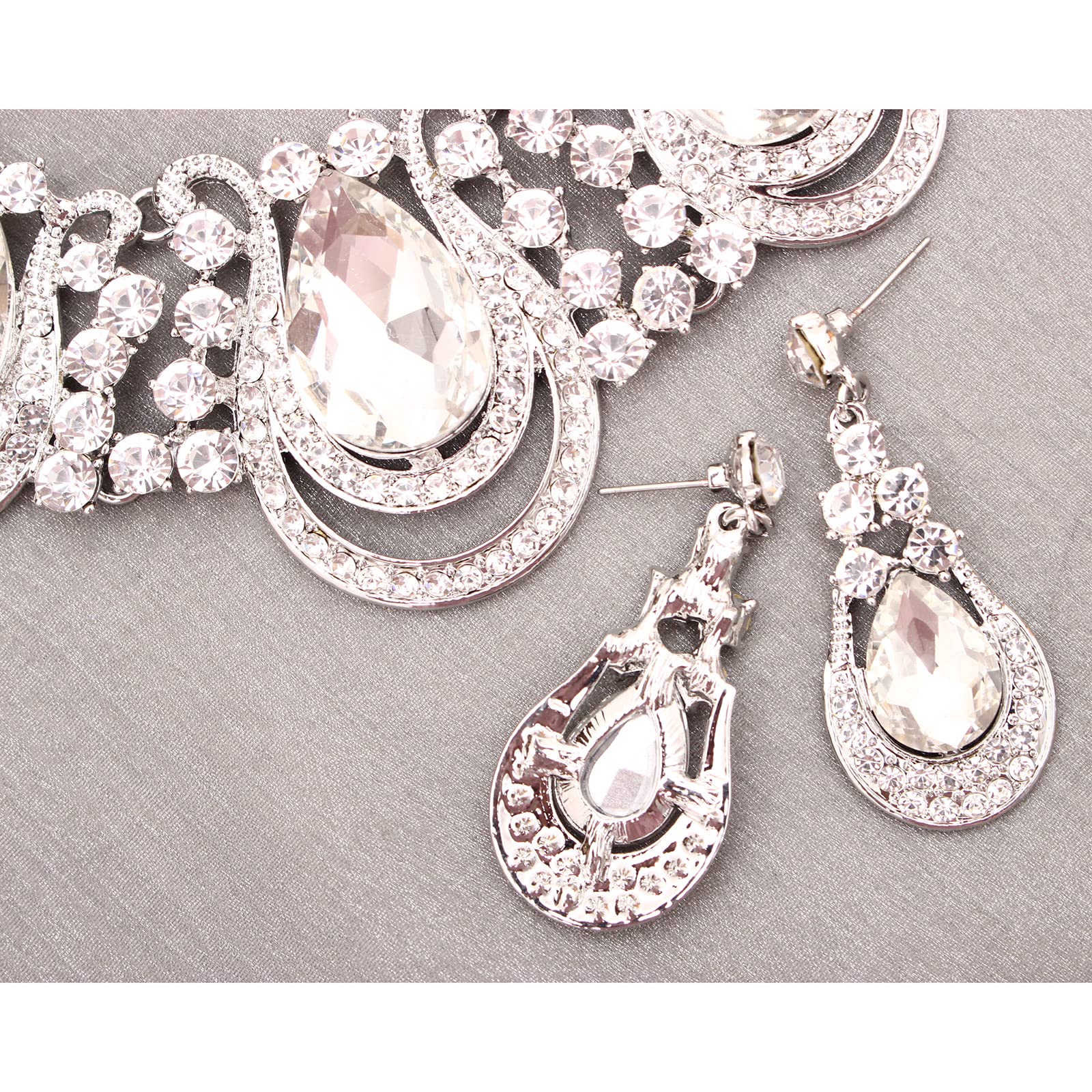 Elegant Rhinestone Crystal Teardrop Statement Necklace & Dangle Earrings Set for Women | Fashion Costume Jewelry Gift | Perfect for Parties, Weddings & Special Occasions