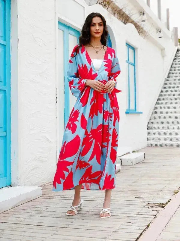 Women's Floral Print Chiffon Midi Dress - Elegant Summer Party & Wedding Guest Dress for Women