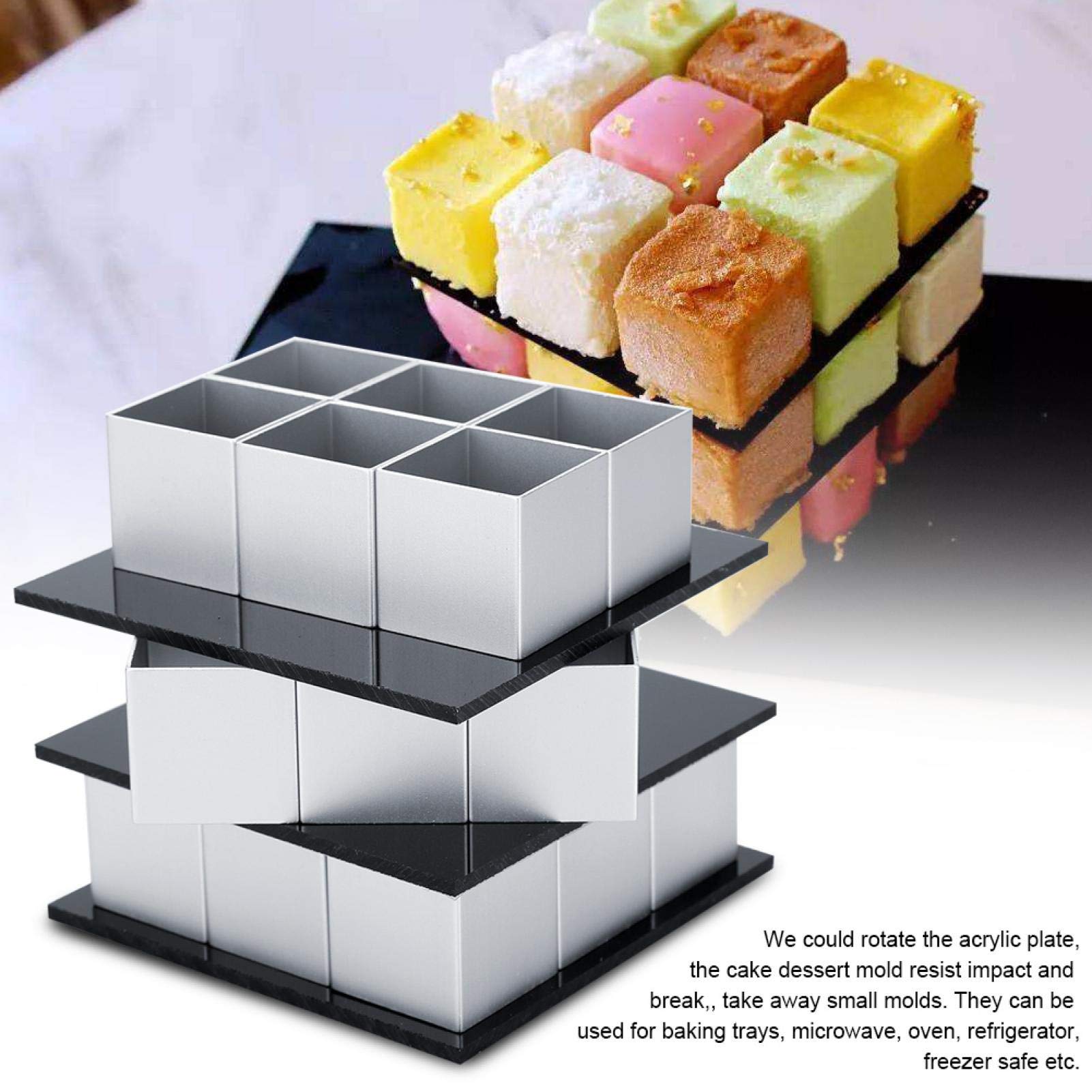 AUNMAS 3D Metal Cube Cake Mold - Aluminum Alloy Three-Layer Rotating Mousse Cake Pan for Baking, Dessert Making & Party Decorations | Perfect for Birthdays, Weddings & Special Occasions