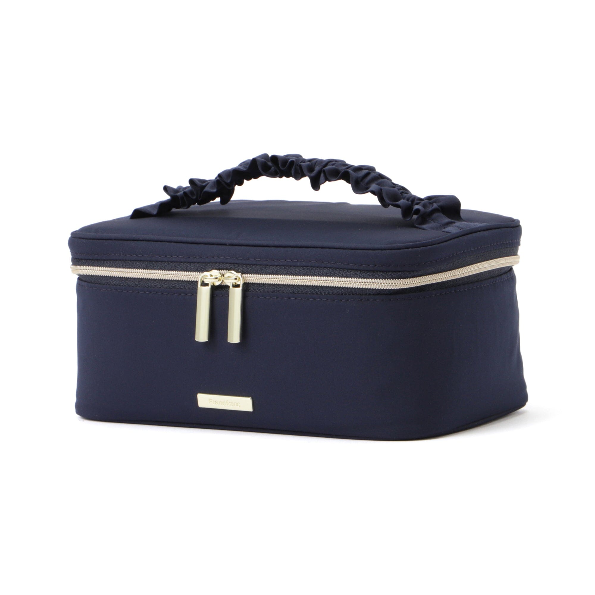 Frilled Vanity Pouch - Navy Blue Makeup Bag for Travel & Daily Use | Compact Cosmetic Organizer with Elegant Lace Trim