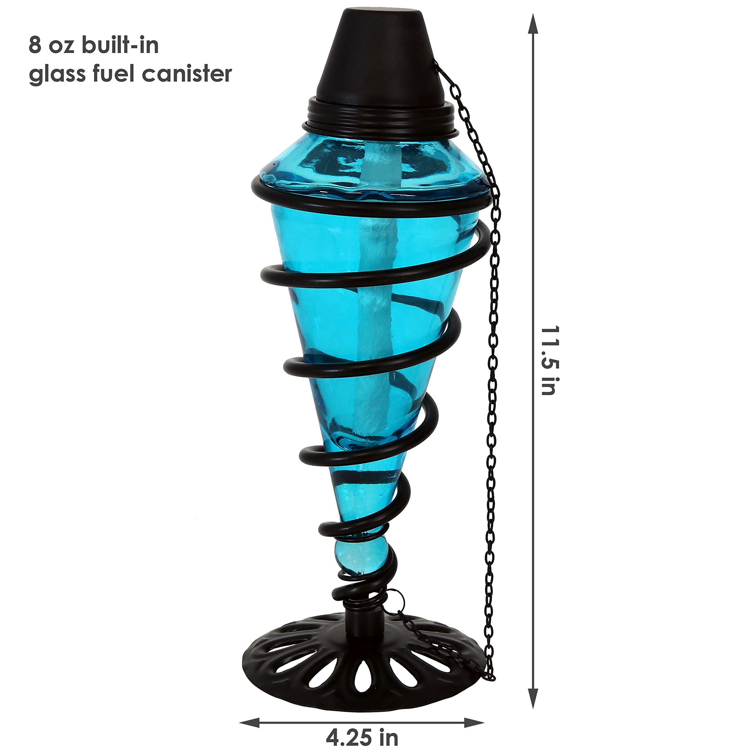 Sunnydaze Decorative Outdoor Torches - Set of 4 Blue Swirling Metal & Glass Tabletop Torches for Patio, Garden, Lawn, Backyard, Poolside Lighting and Ambiance