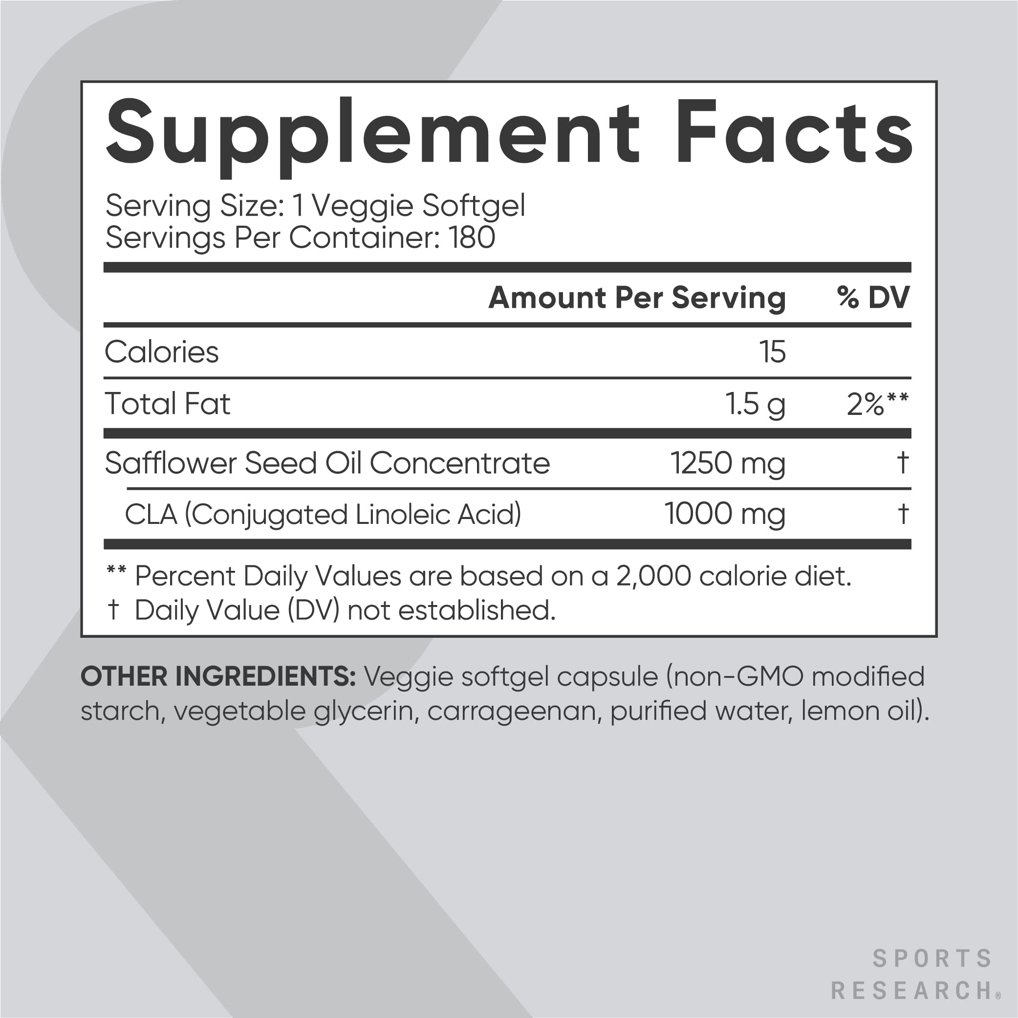Sports Research Vegan CLA 1250mg - Conjugated Linoleic Acid Supplement for Weight Management | Non-GMO, Soy & Gluten Free (180 Softgels) | Supports Metabolism & Energy for Active Men & Women