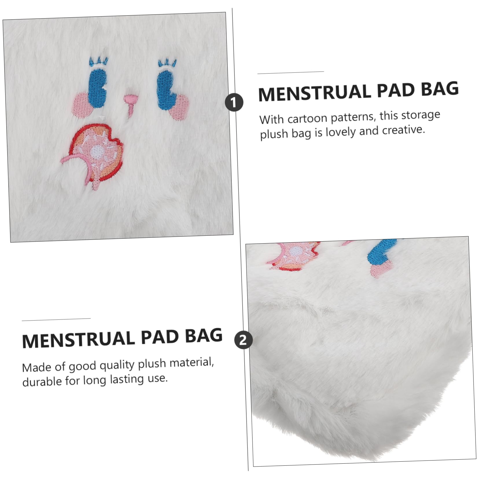 Amosfun 3-Pack Plush Cartoon Zipper Makeup Bag for Women - Cute Kawaii Wallet Purse with Zip, Soft & Durable (White) - Perfect for Travel, Cosmetics, and Daily Essentials Storage