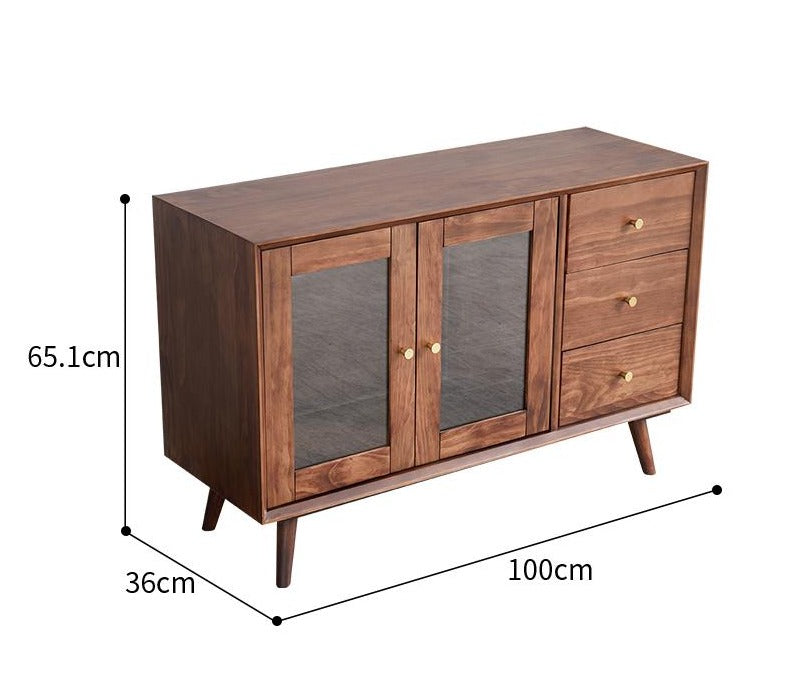walnut 3 drawers 2 glass door