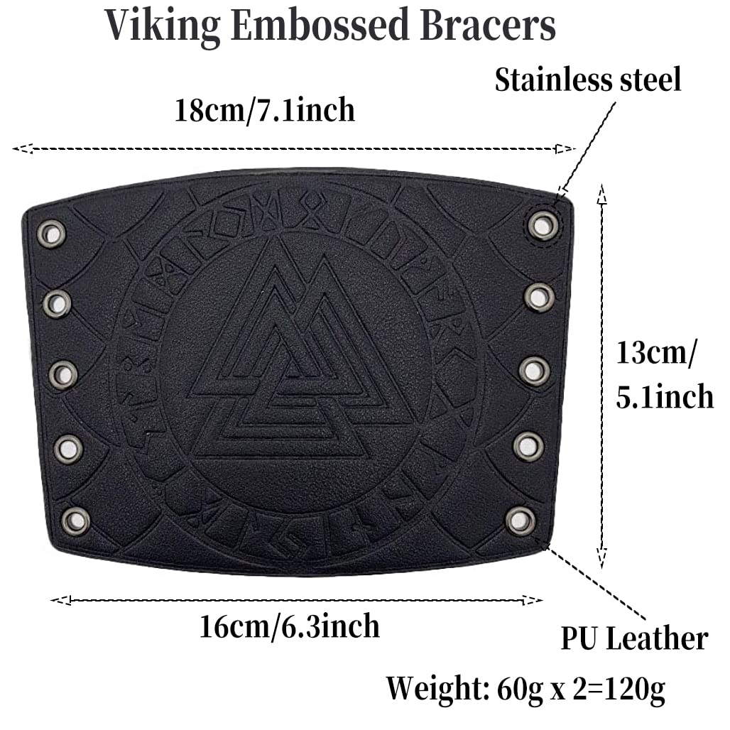 Viking Leather Bracers - Medieval Knight Arm Guards, LARP PU Leather Gauntlet, Embossed Armor Wristband for Cosplay & Renaissance Fairs | Perfect for Historical Reenactments, Role Playing Games and Medieval Costume Accessories