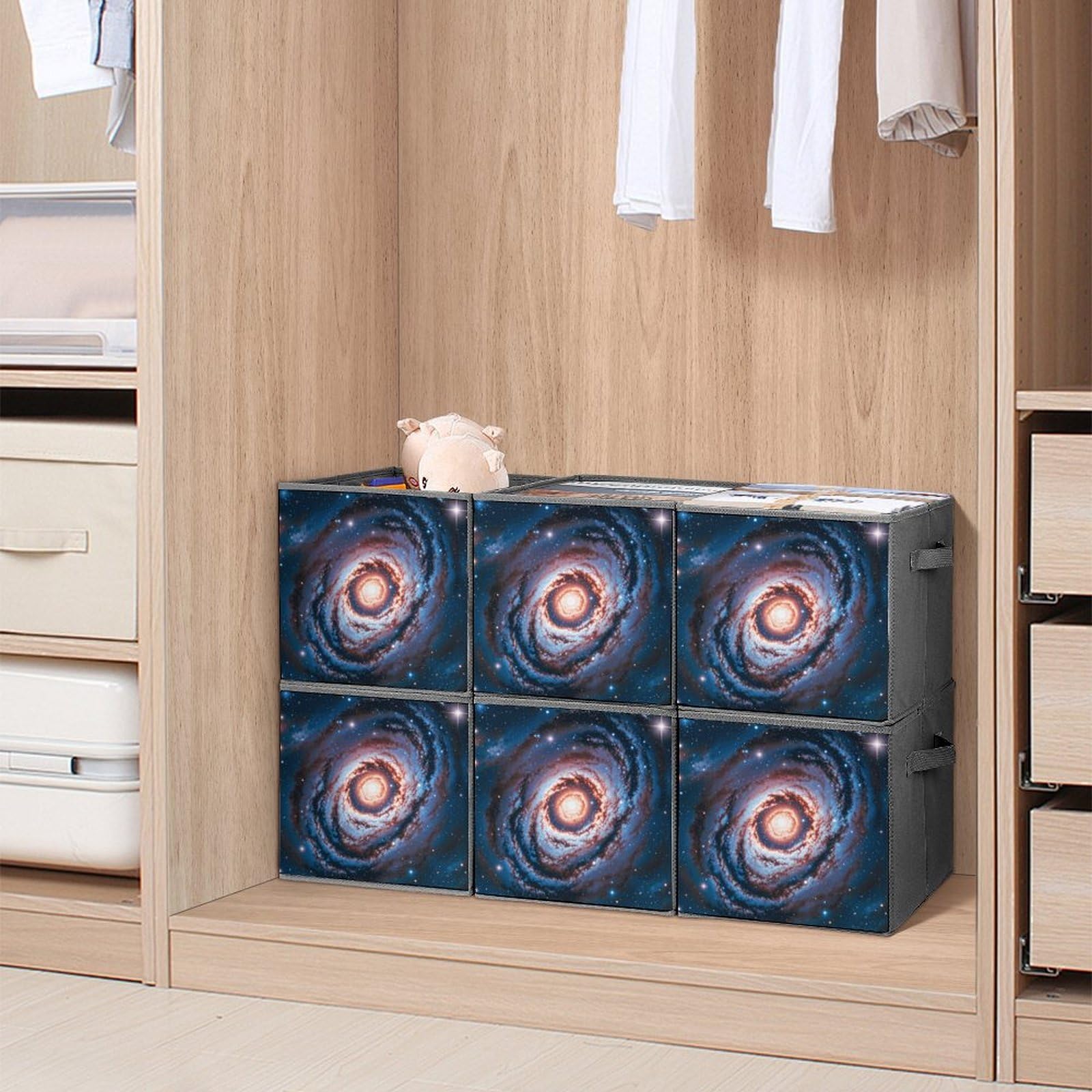 6PCS Collapsible Storage Bins - Galaxy Printed Organizers for Home & Office