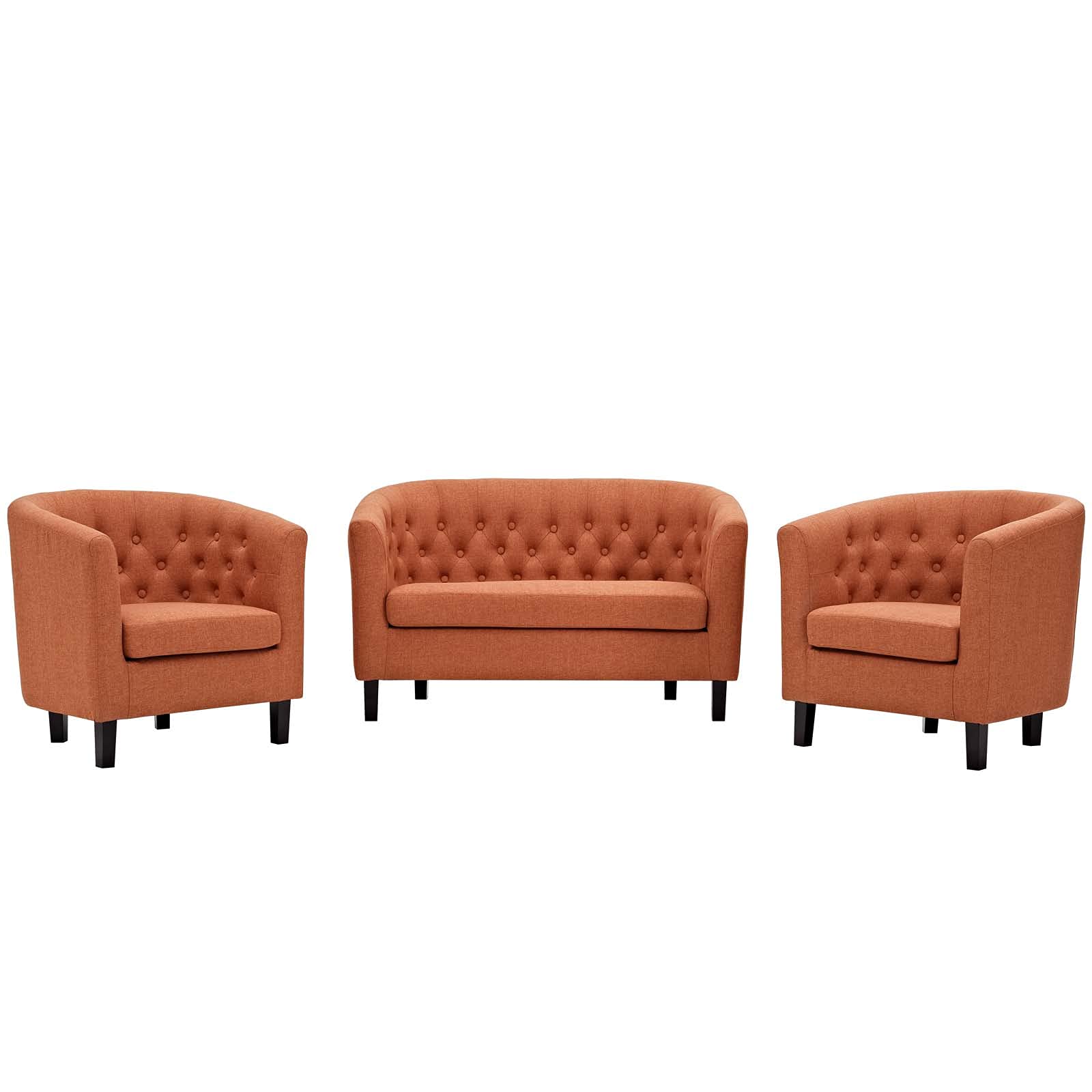 Modway Prospect Upholstered Fabric Sofa Set - Loveseat & 2 Armchairs, Orange - Modern Living Room Furniture for Small Spaces & Apartments