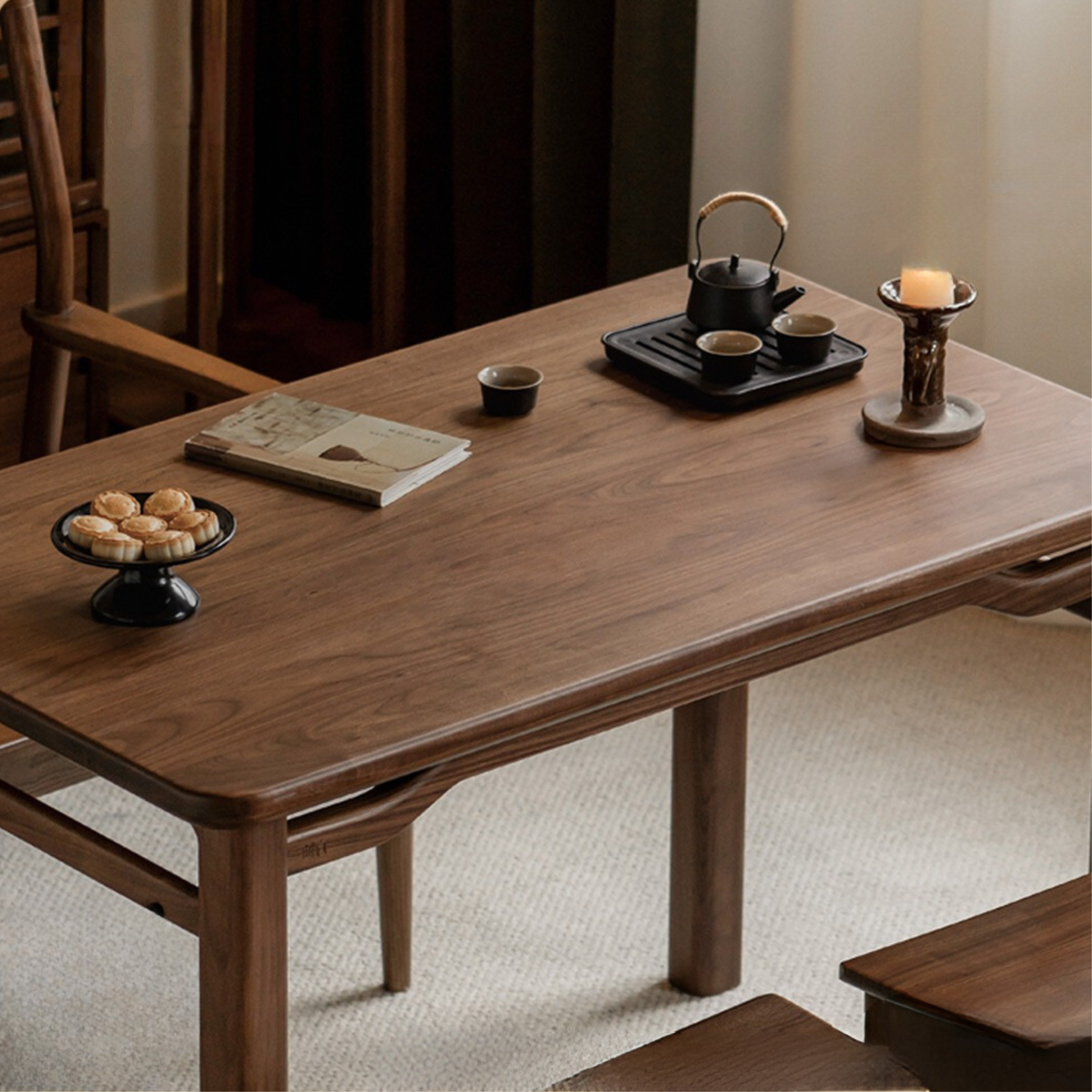 Premium Black Walnut & Ash Solid Wood Tea Table - Rustic Modern Coffee Table for Living Room, Lounge, or Office - Handcrafted Hardwood Furniture for Home Decor