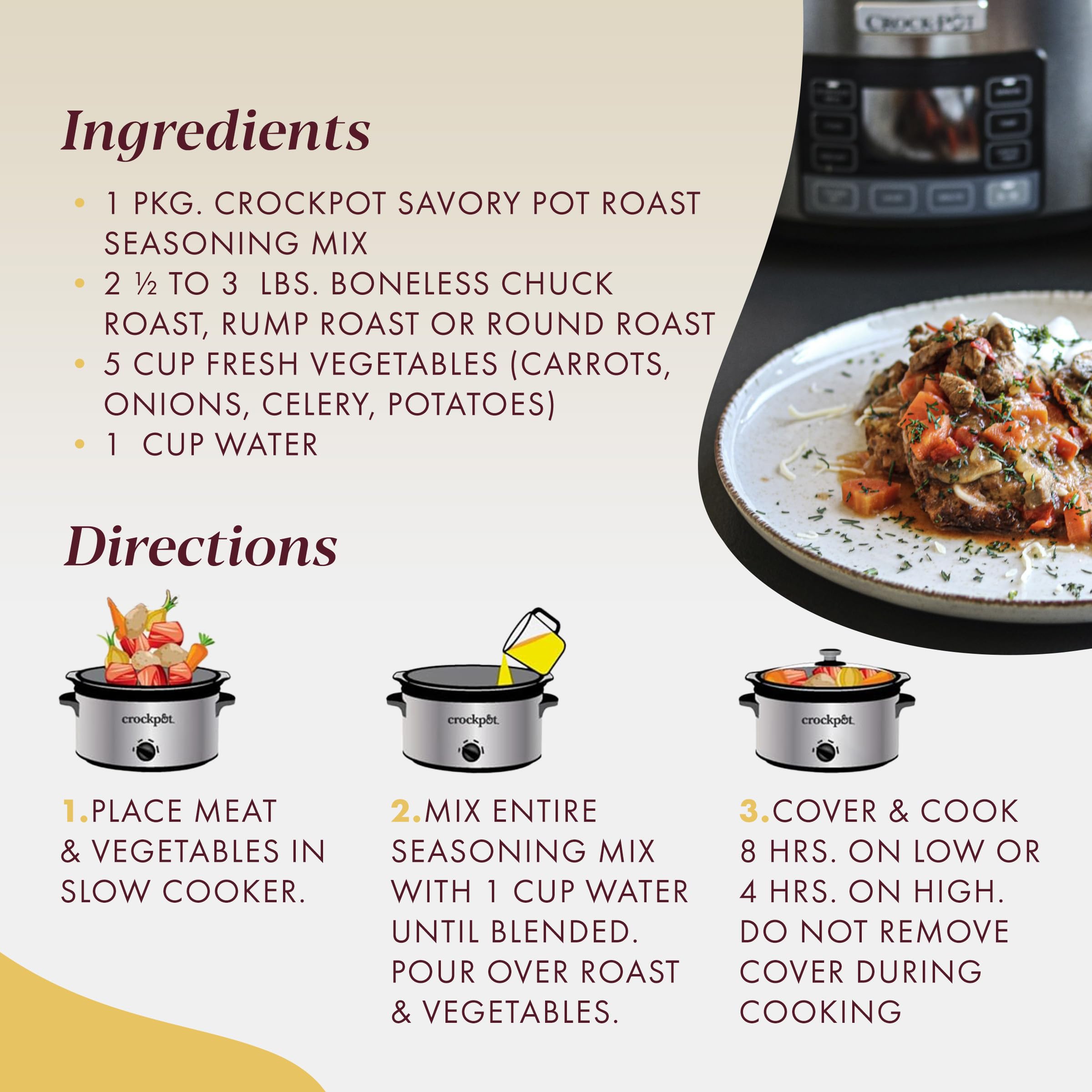 Crock-Pot Savory Pot Roast Seasoning Mix - 1.5 oz | All-Natural Flavor Enhancer for Beef, Pork & Vegetables | Perfect for Slow Cooker, Instant Pot & Family Dinners