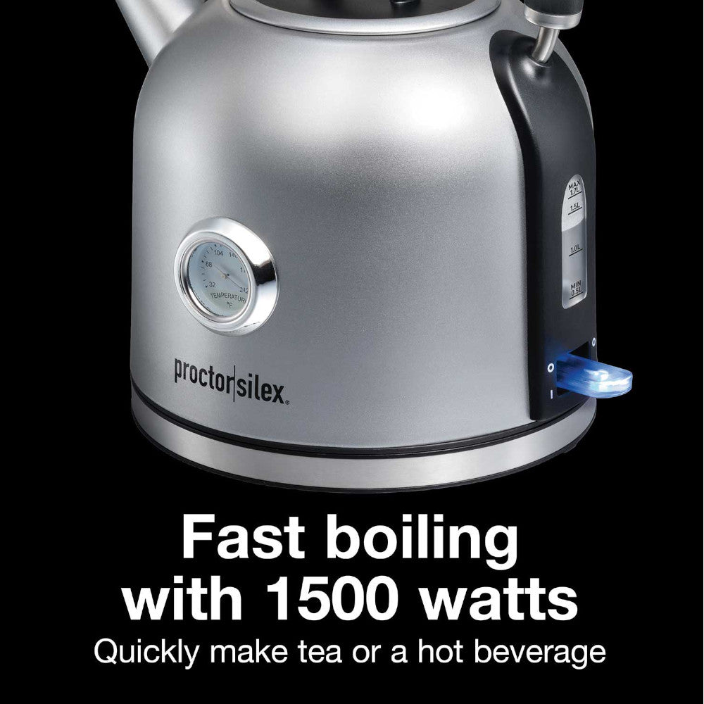 Proctor Silex 41035C Electric Dome Kettle with Water Level Gauge - Fast Boiling for Tea, Coffee & Instant Meals in Home or Office