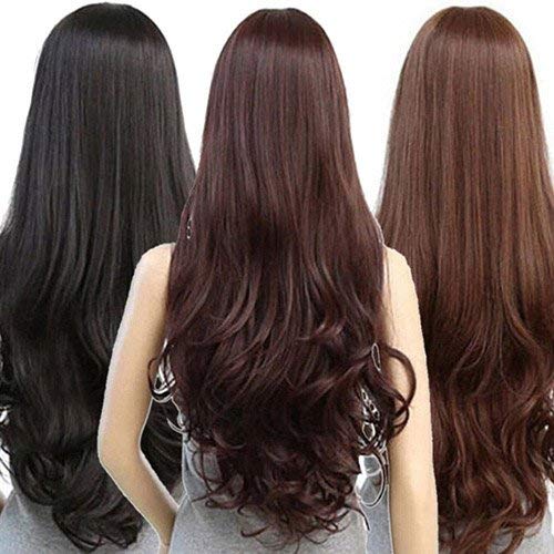 OSEN Japanese Kanekalon Fiber 5 Clip-in Straight Hair Extensions for Women - 24-inch Full Head Human Hair Weft with Brown Golden Highlights | Perfect for Daily Wear, Parties & Special Occasions