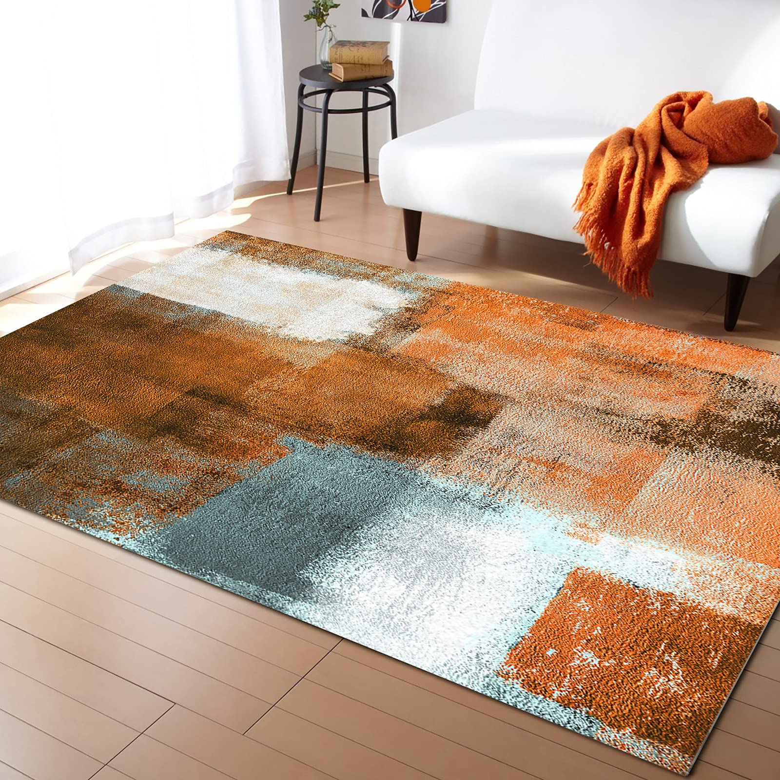 Abstract Orange Grey White Area Runner Rug 2'7