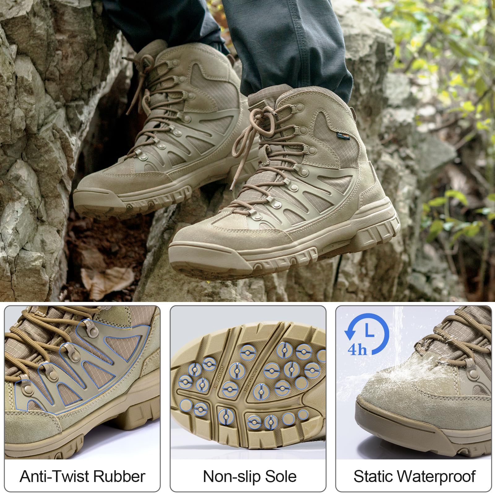 FREE SOLDIER Men's Tactical Waterproof Lightweight Hiking Boots - Military Combat & Work Boots for Outdoor Adventures, Hunting & Heavy Duty Jobs