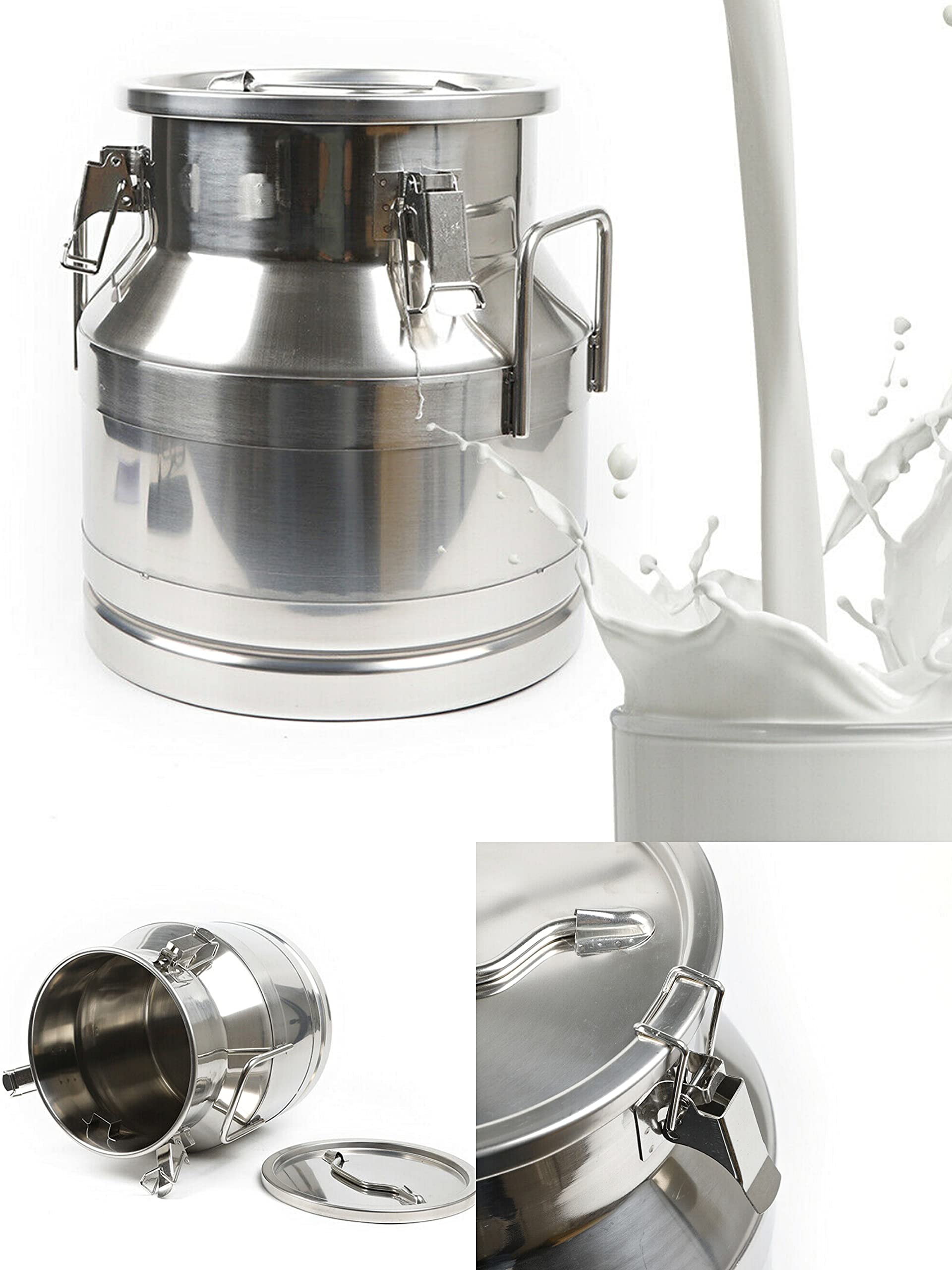 20L/5.25 Gallon Stainless Steel Milk Jug with Sealed Lid - Heavy Duty Ice Bucket for Wine, Beverage & Liquid Storage - Perfect for Farm, Restaurant, Catering & Home Use - Includes Embedded Silicone Lids & Tote Handle