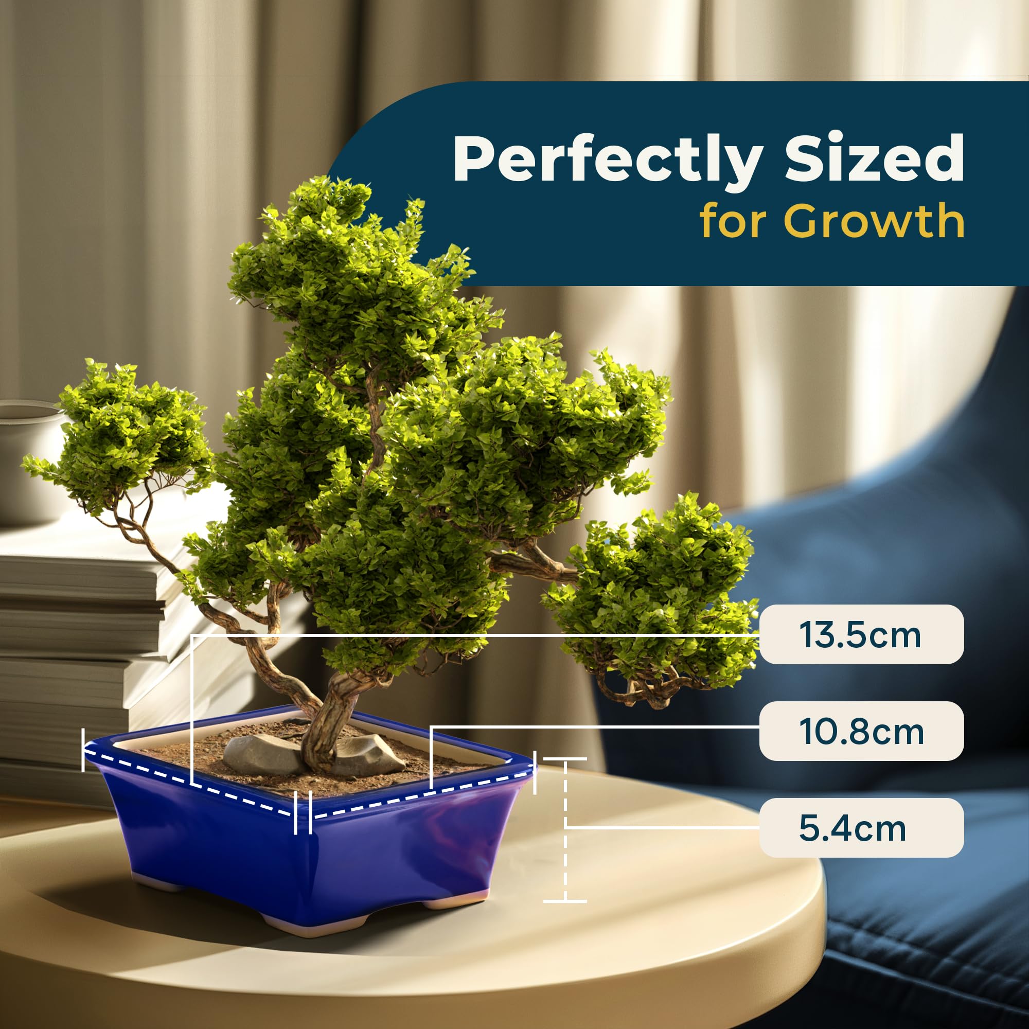 Blue Glazed Ceramic Bonsai Pot - Rectangular Succulent Planter for Small Plants - Indoor & Outdoor Garden Decor for Tables, Desks, and Home Office Spaces - Perfect for Zen Gardens, Terrariums, and Modern Plant Displays