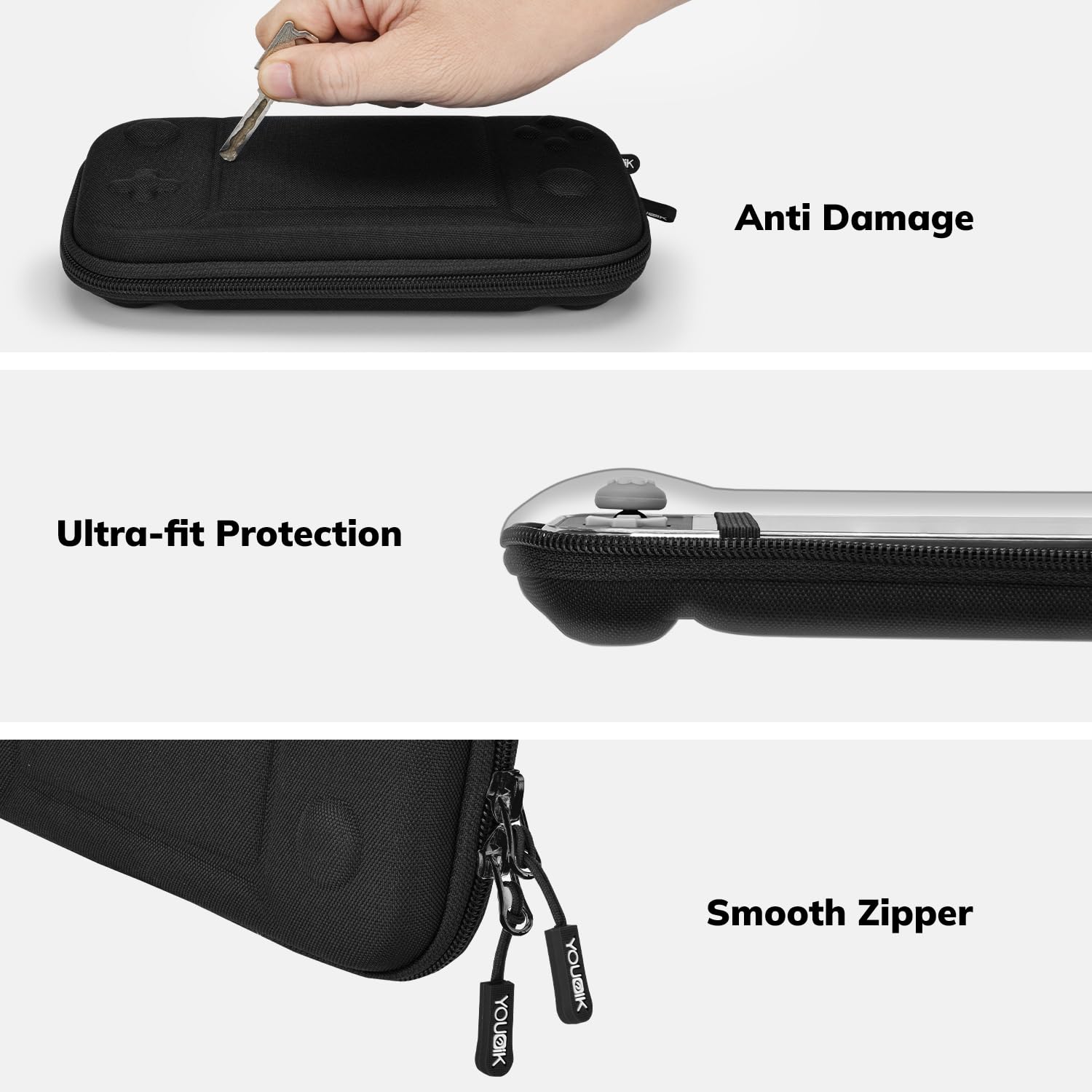 Younik Switch Lite Case - 14-in-1 Accessories Kit with Protective Cover, Game Card Holder, Screen Protectors & Thumb Grips | Portable Carrying Case for Nintendo Switch Lite | Perfect for Travel, Gaming On-The-Go & Storage (Black)