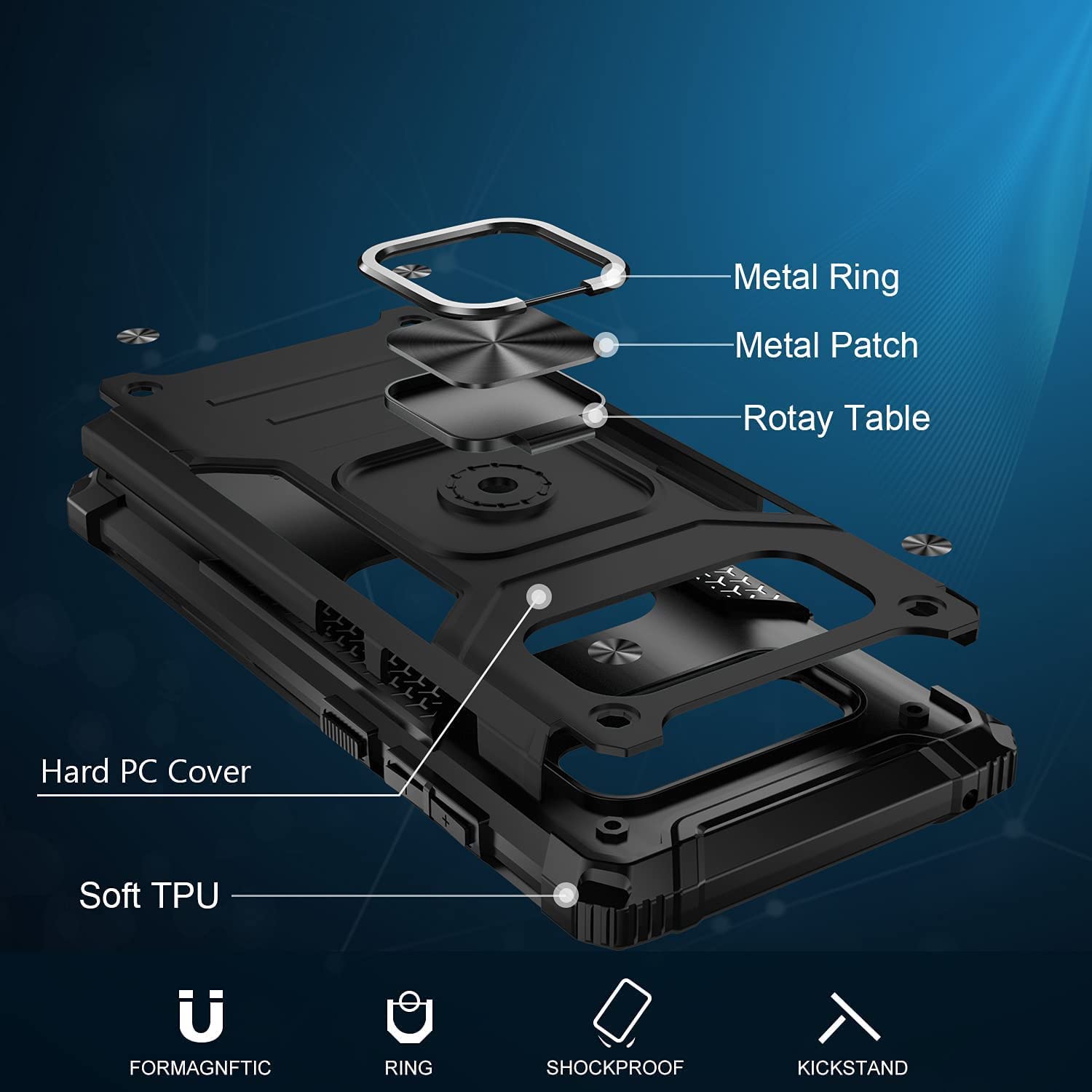 YaHan 2 Pack Samsung Galaxy Note 9 Case with 360° Rotating Ring Kickstand - Heavy Duty Dual Layer Shockproof Defender Cover with Screen Protector (Black) - Perfect for Work, Travel & Outdoor Activities