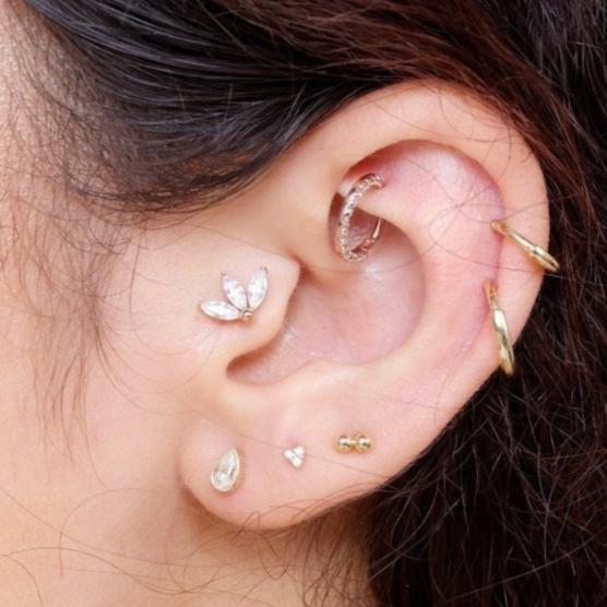 14K Rose Gold Marquise Gemstone Lotus Flat Back Stud Earrings - Elegant Jewelry for Women, Perfect for Weddings, Parties & Everyday Wear