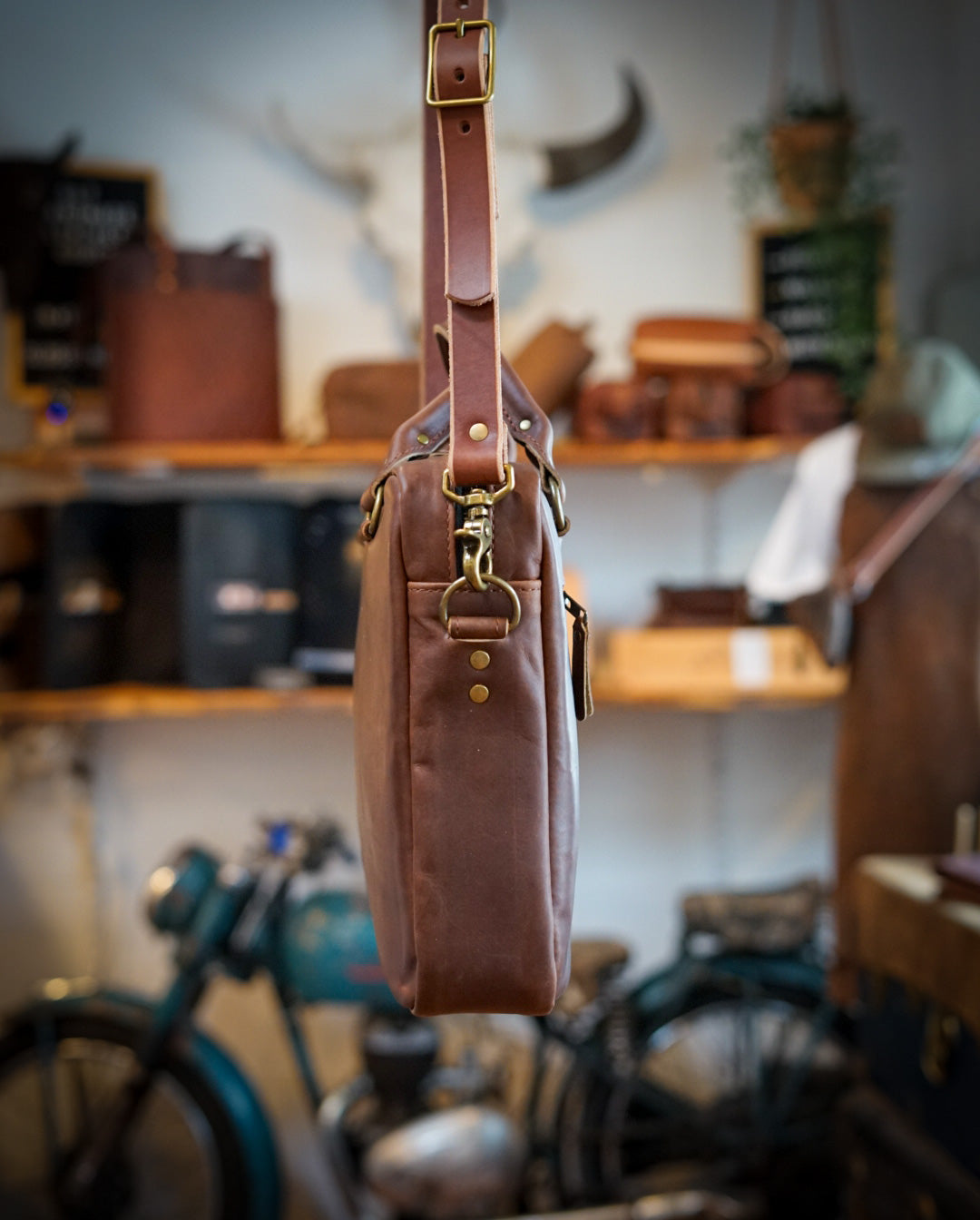 Premium Leather Work Bag for Professionals - Dark Amber Harness - Stylish & Durable Laptop Briefcase for Office, Business Travel & Commuting