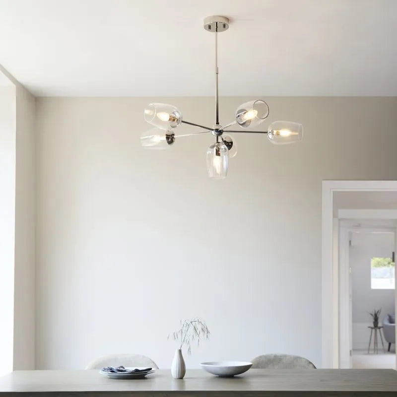 Columbus 6-Light Multi-Arm Pendant Light Fixture in Nickel & Antique Brass Finish - Perfect for Dining Room, Kitchen Island or Entryway Lighting