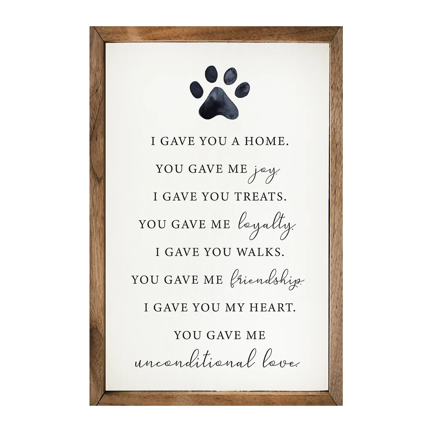I Gave You A Home Paw Print - White Wood Framed Wall Art for Pet Lovers - Perfect for Living Room, Bedroom & Pet-Friendly Spaces