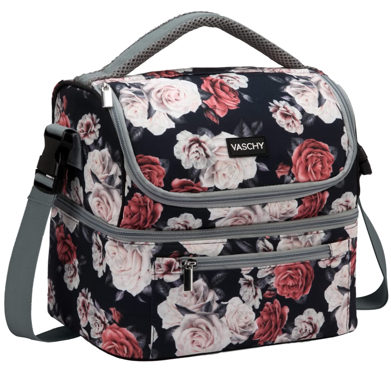VASCHY Insulated Lunch Bag for Women - Leak Proof Cooler Tote with Dual Compartments, Holds 14 Cans, Rose Pink - Perfect for Office, School, Picnics & Outdoor Activities