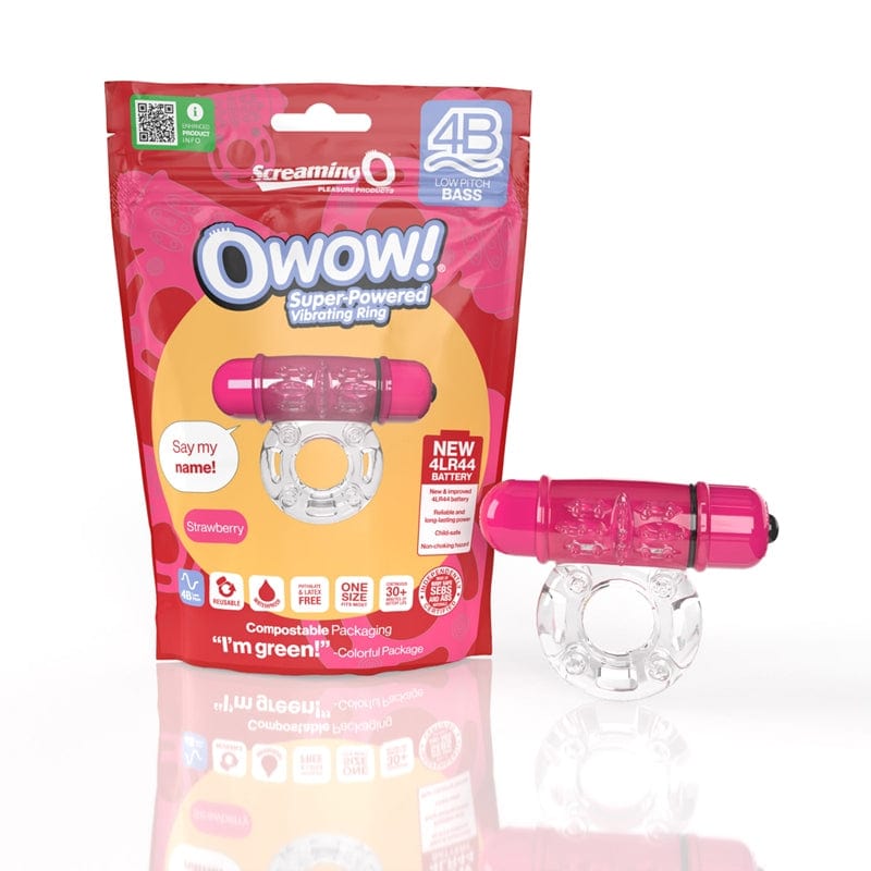 Screaming O 4B OWow Strawberry Vibrating Cock Ring - Pleasure Ring for Couples, Enhanced Sensation & Stimulation - Perfect for Romantic Nights & Couples Play