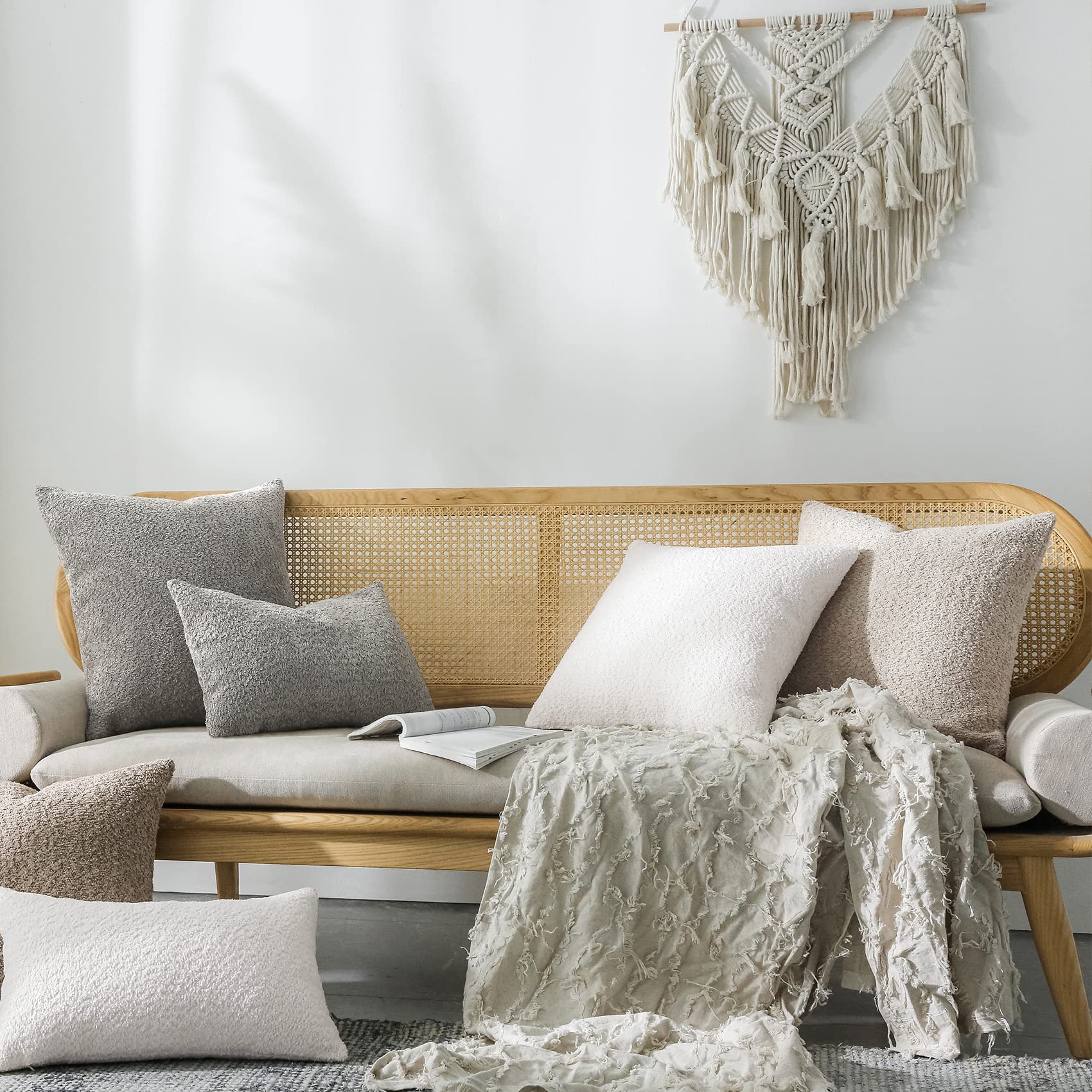 Farmhouse Textured Throw Pillow Covers 20x20 - Rustic Decorative Pillows for Bed, Couch & Living Room - Neutral Accent Cushion Cases Set of 2 in Cool Grey - Perfect for Cozy Home Decor & Farmhouse Style Interiors