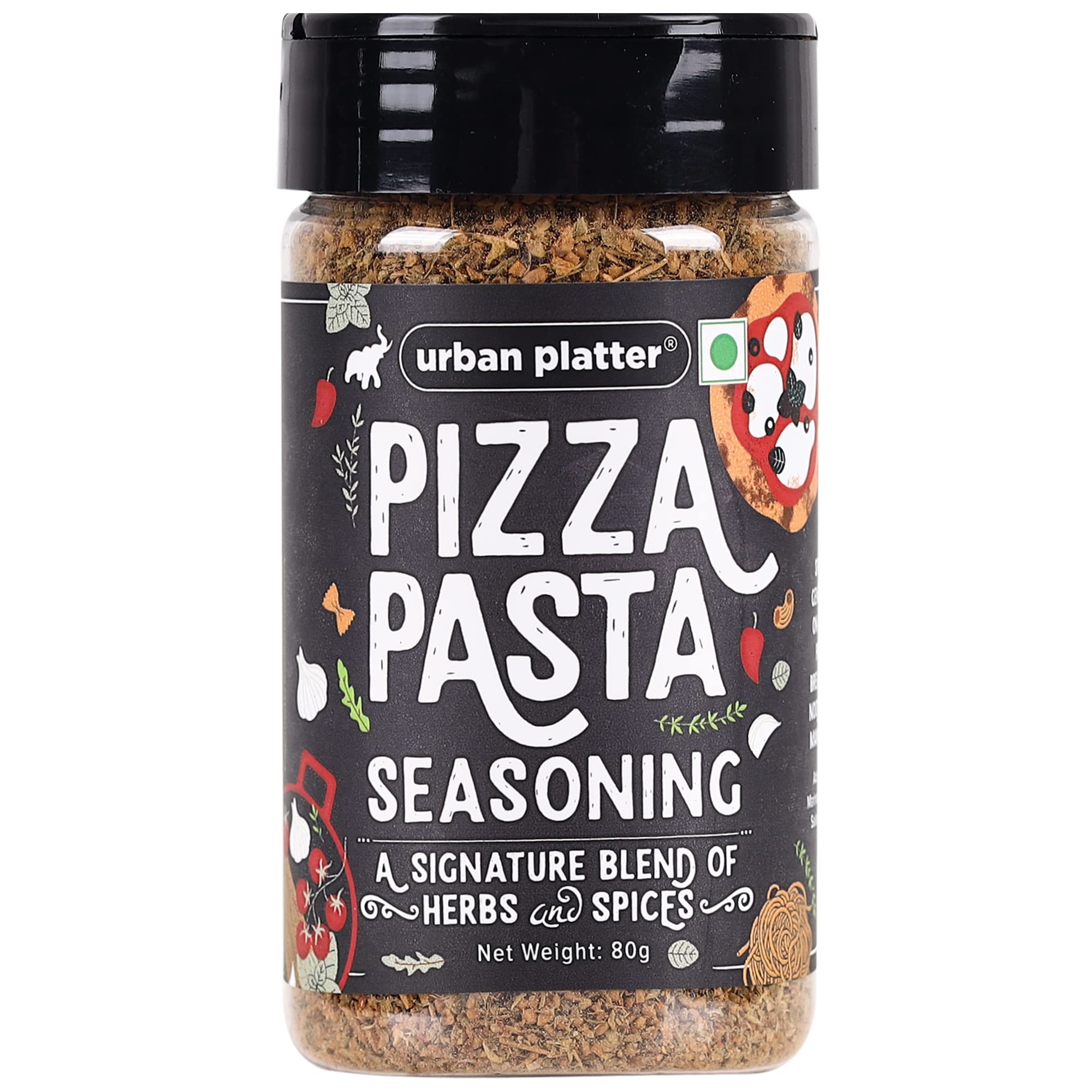 Urban Platter All-Natural Pizza & Pasta Seasoning Blend - 80g/2.82oz Glass Shaker Jar with Aromatic Herbs | Perfect for Homemade Italian Dishes, Garlic Bread & Salad Toppings