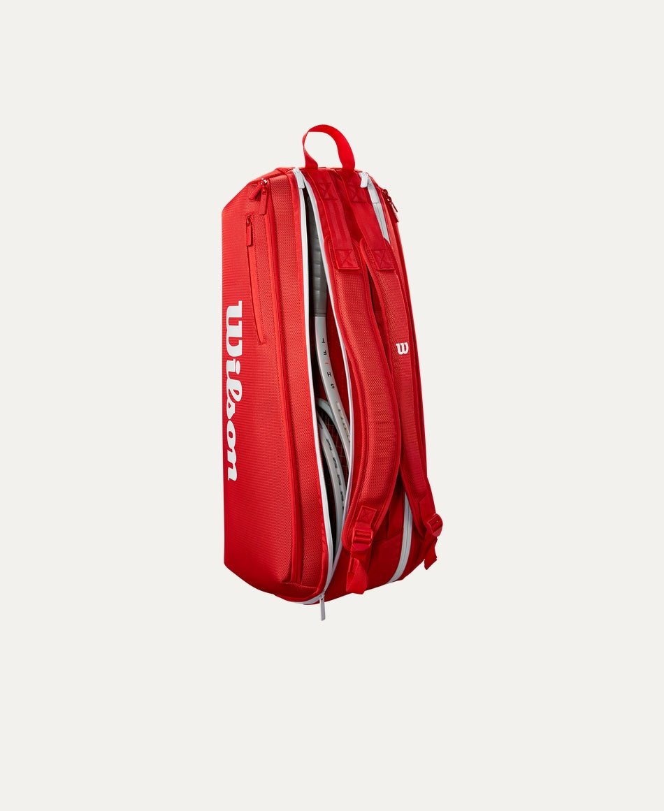 Wilson Super Tour 6-Pack Tennis Bag (2025) - Durable Red Tennis Backpack for Men & Women - Perfect for Tennis Tournaments, Practice & Gym Storage