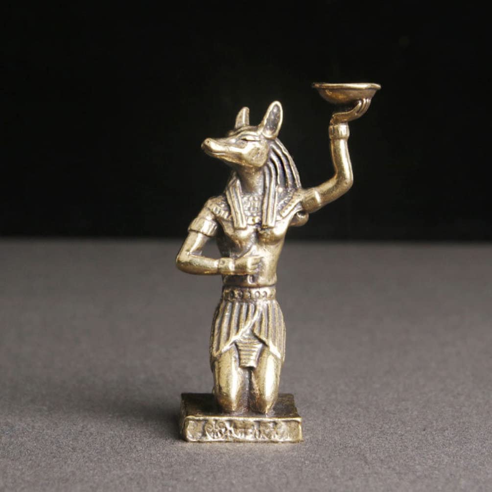 FOMIYES Brass Egyptian Statue - Handcrafted Anubis Figurine, Golden Brass Decor for Home Office, Ancient Egypt Statue Collection, Unique Gift for History Lovers & Desk Display