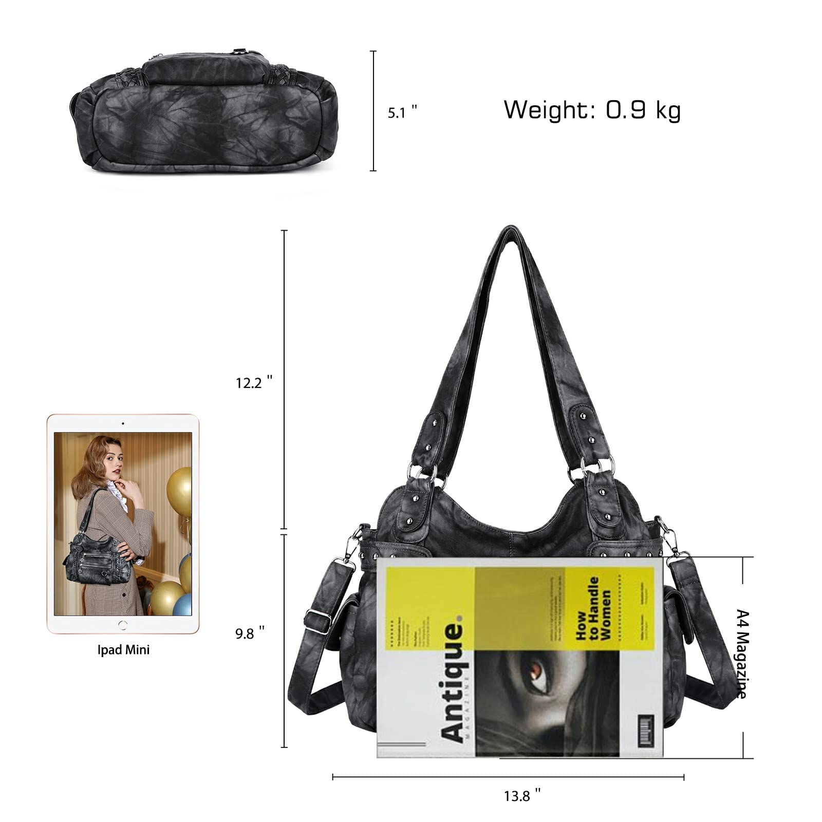 Angel Kiss Hobo Handbags for Women - Soft PU Leather Shoulder Bag Ladies Purse - Perfect for Work, Travel & Everyday Use