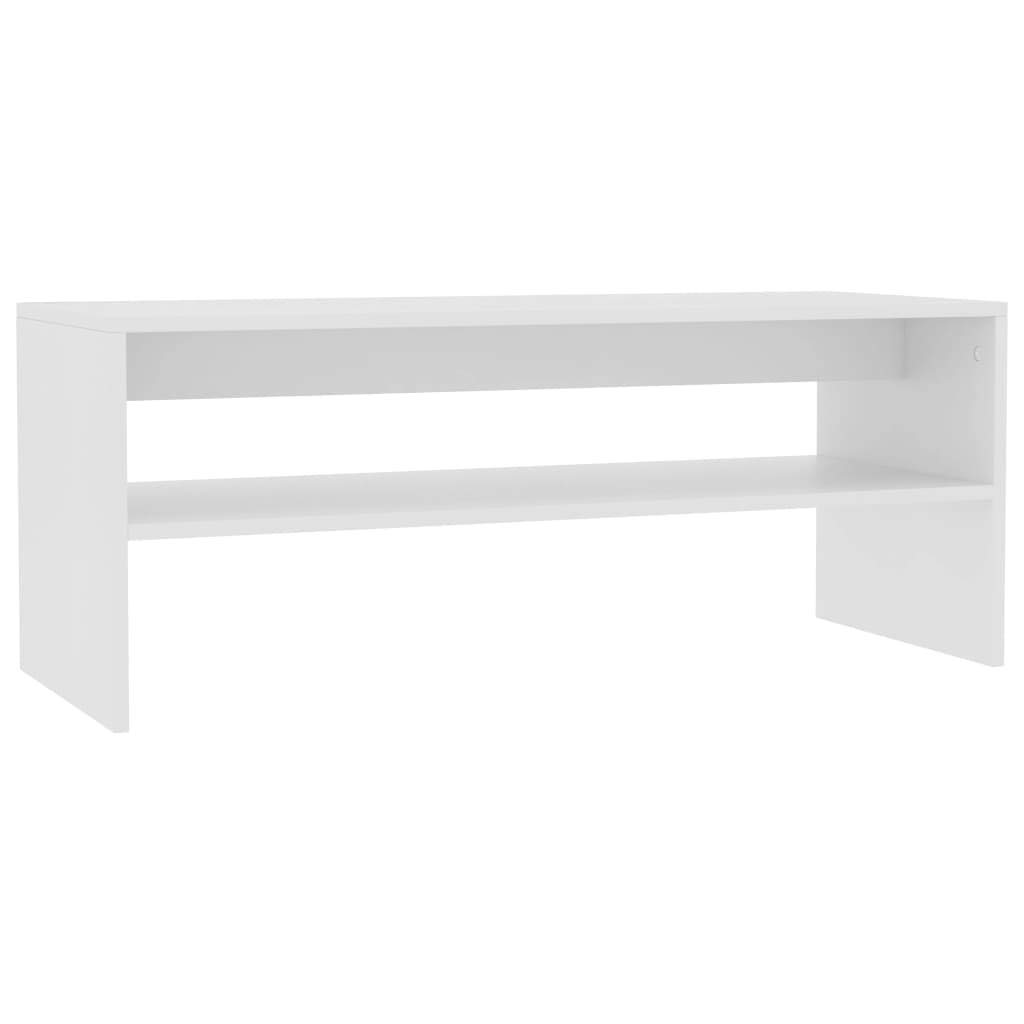 Modern White Coffee Table with Storage Shelves - 39.4