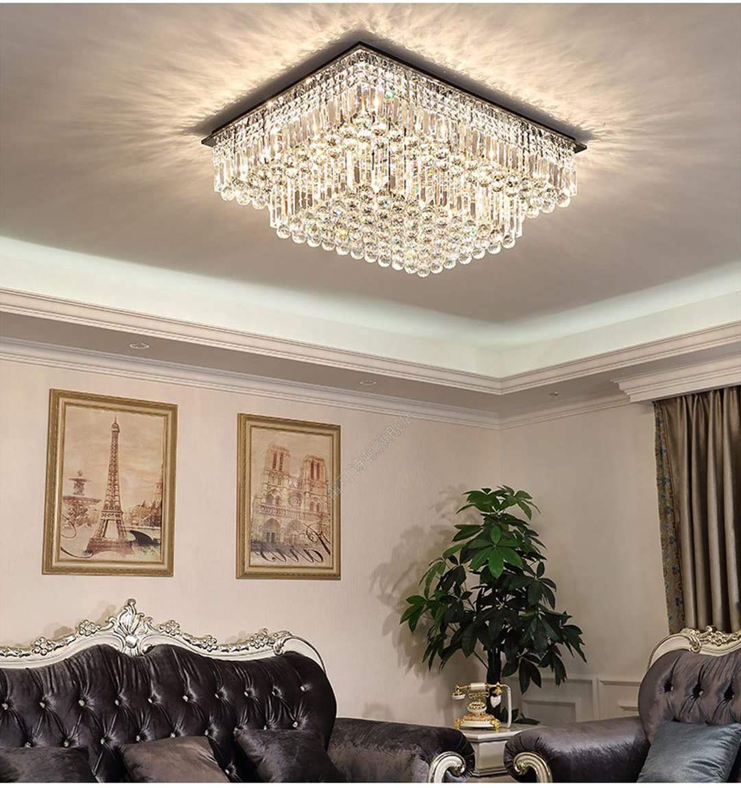 Siljoy Modern Luxury Gold K9 Crystal Chandelier - 2-Tier Rectangular Raindrop Design for High Ceilings (35.4