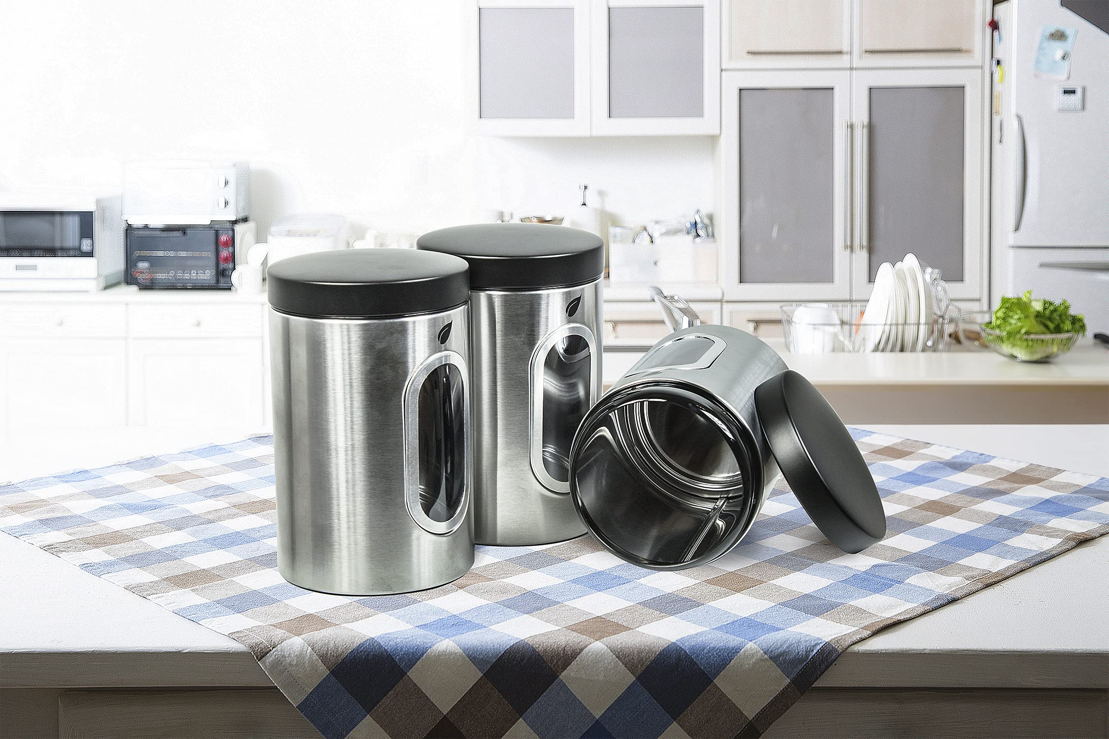Premium Stainless Steel Kitchen Canisters Set of 3 - Airtight Food Storage Containers for Flour, Sugar & Coffee | Modern Home Decor & Wedding Gift Idea | Durable & Rust-Proof for Pantry Organization