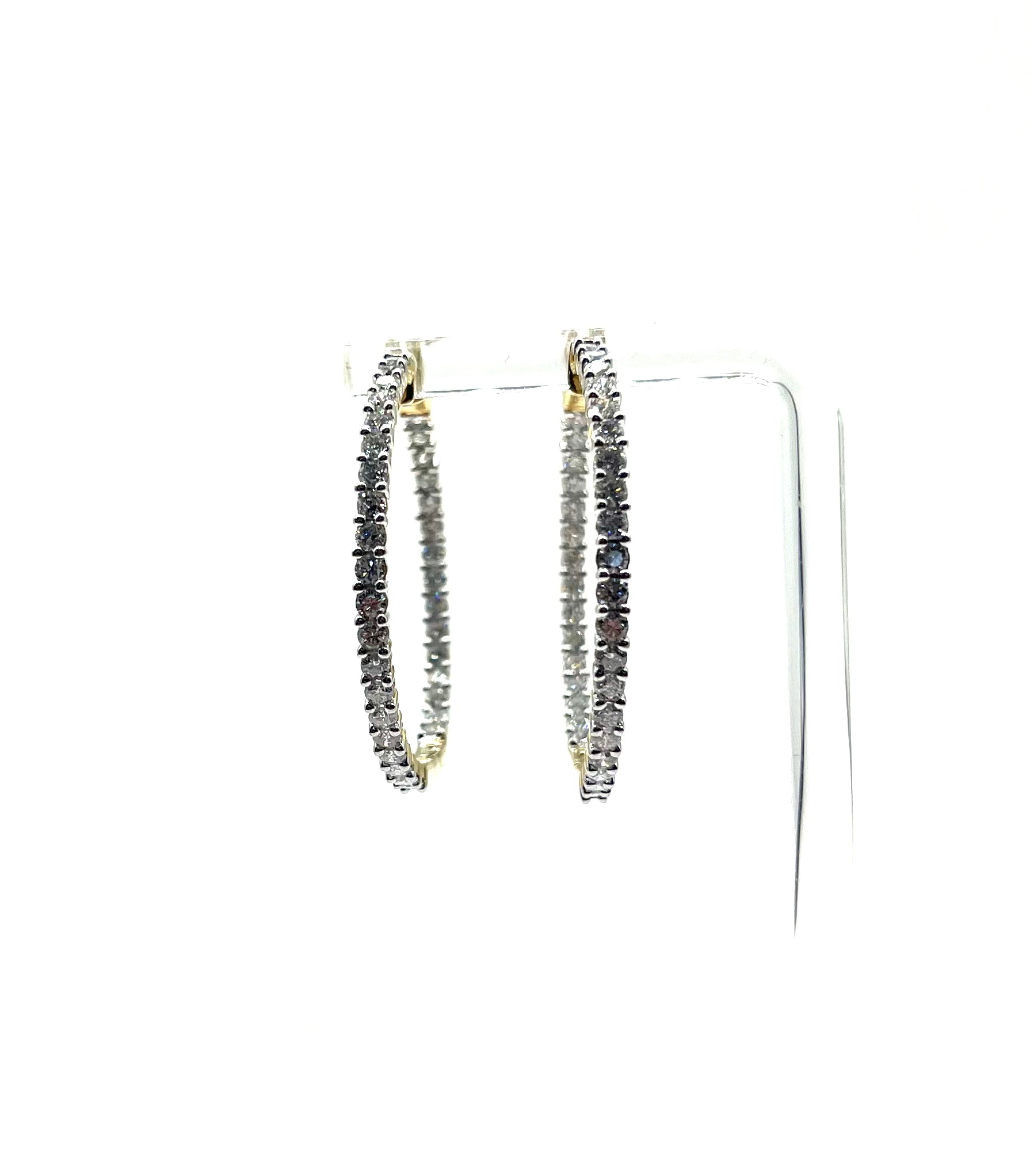 3ctw Diamond In and Out Hoop Earrings for Women - 14K Gold Plated Cubic Zirconia Studded Hoops - Elegant Everyday & Party Jewelry Gift