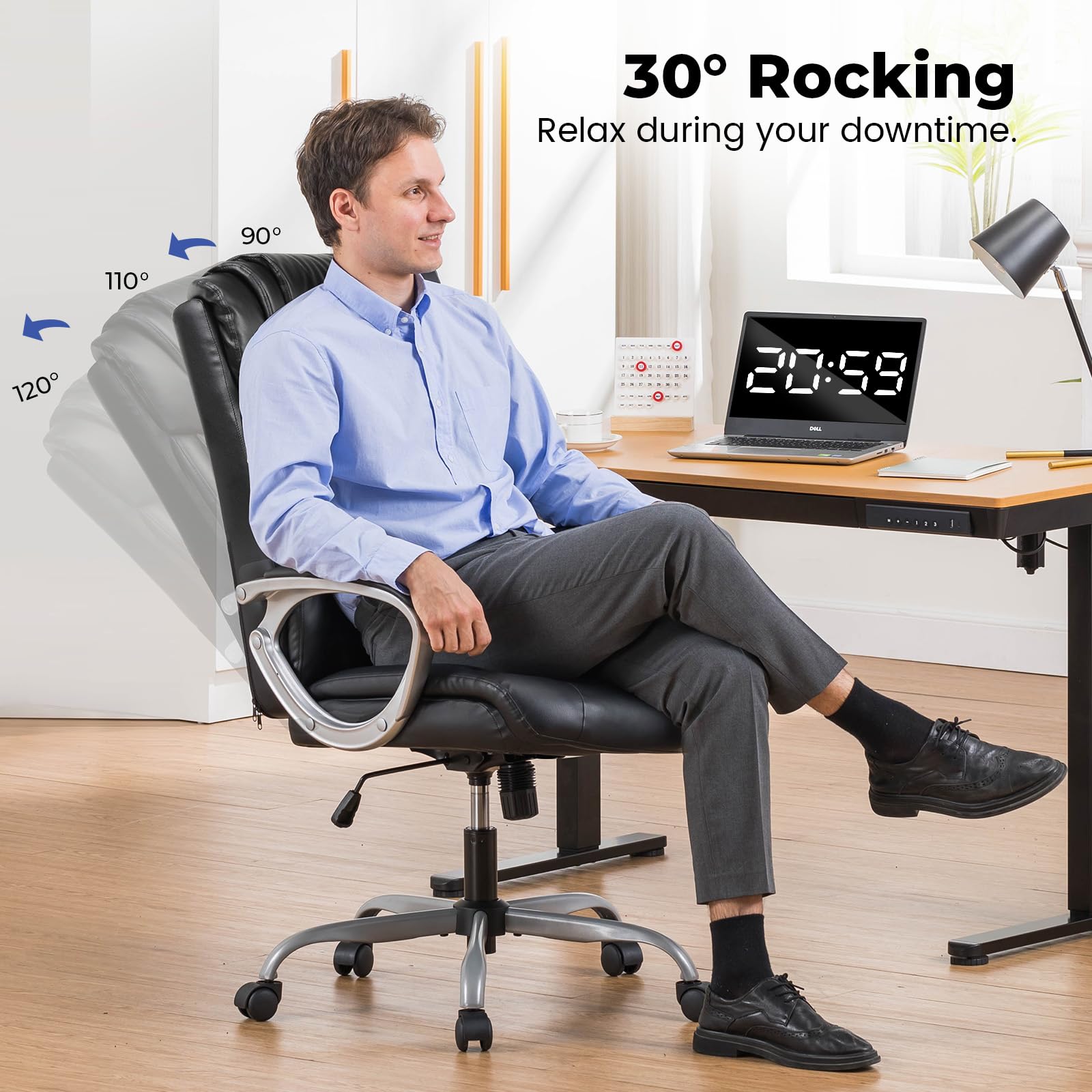 COMHOMA Ergonomic Office Chair - Adjustable Swivel Desk Chair with PU Leather, Headrest & Lumbar Support for Home & Executive Use - Perfect for Long Hours of Work, Gaming & Study Sessions