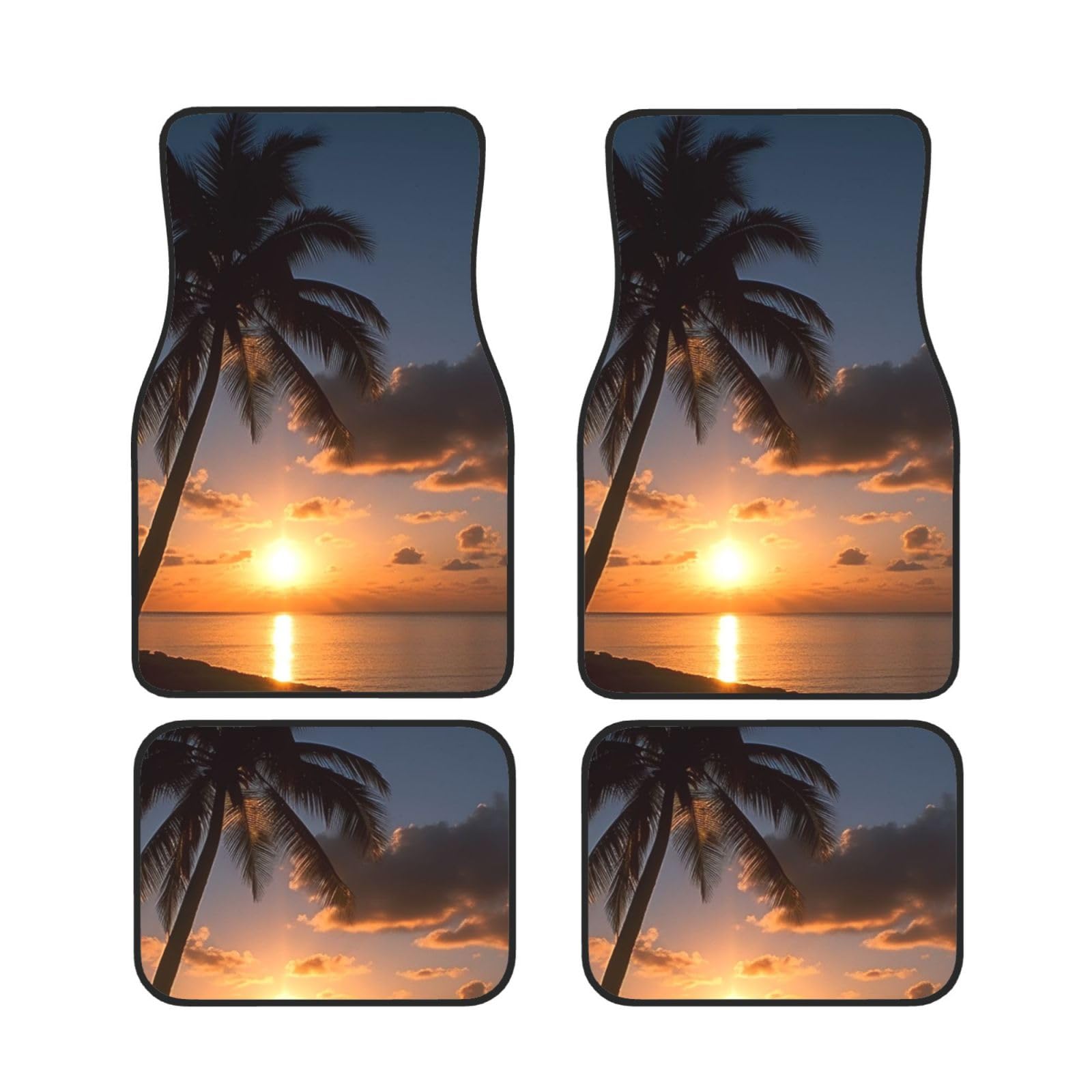Sunrise Tropical Palm Tree Car Mats - Set of 4 Waterproof Automotive Floor Mats with Built-in Heel Pad for Cars, Trucks, Vans & SUVs | Perfect for Beach Trips, Road Adventures & Tropical-Themed Vehicles