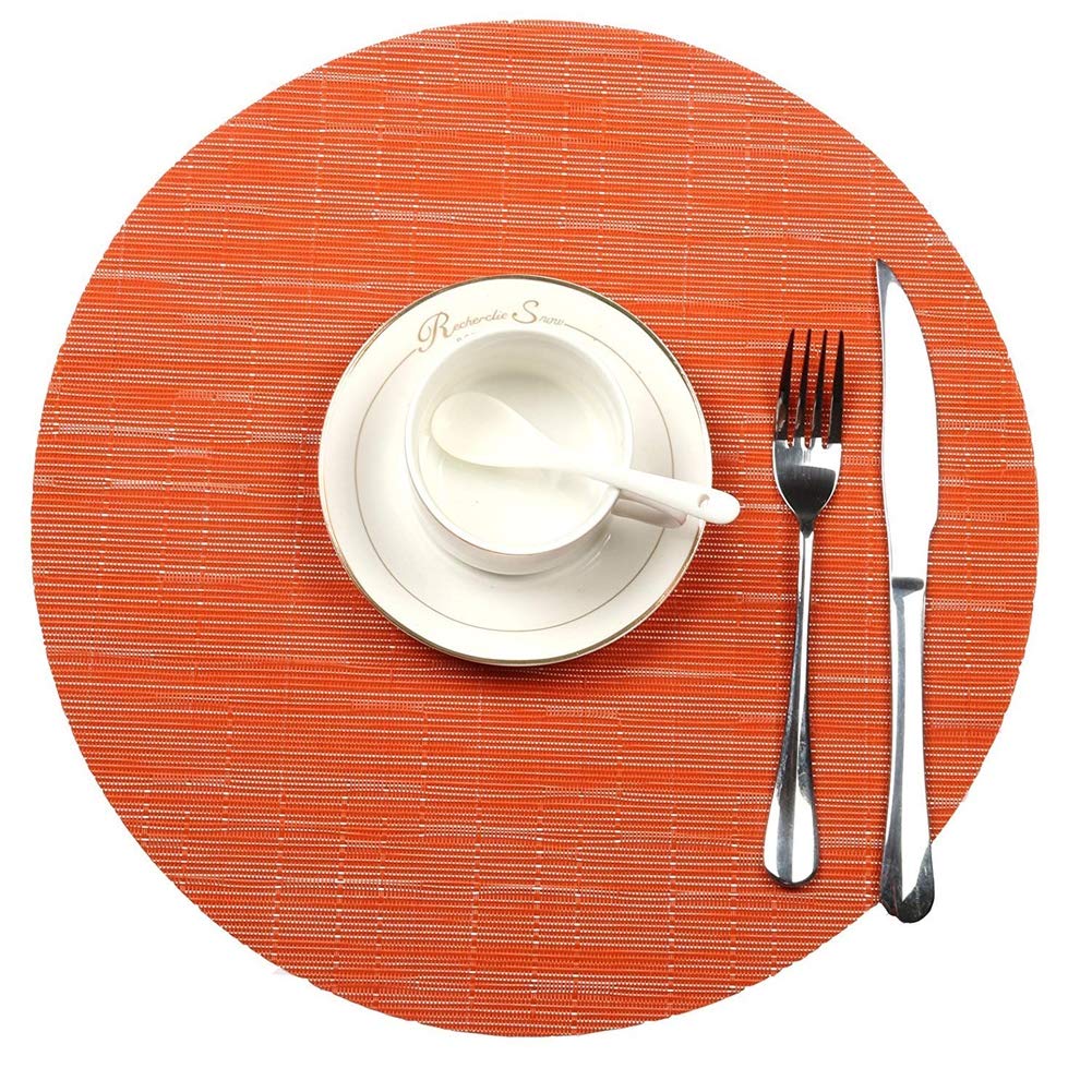 Premium Woven Vinyl Wedge Placemats Set - 1 Round Centerpiece + 6 Wedge Placemats, Heat Resistant & Easy Clean Table Mats for Dining Room Decor, Orange - Perfect for Holiday Dinners, Family Gatherings & Formal Dining Settings
