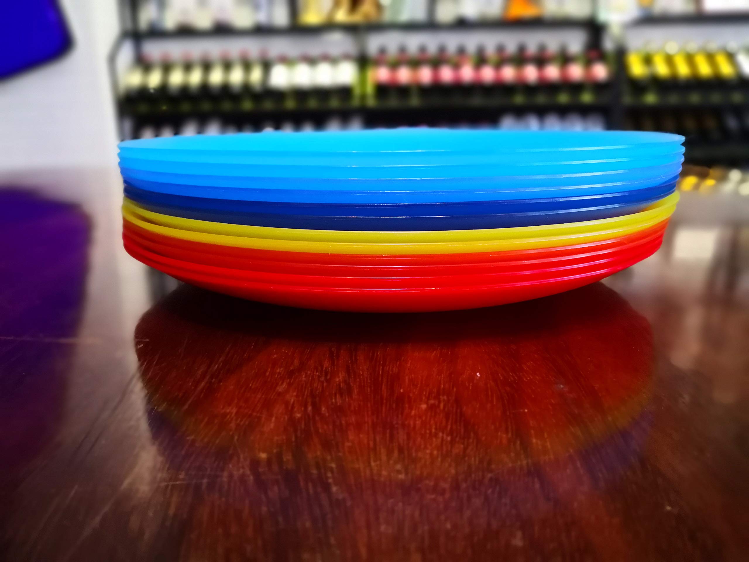 12-Pack Reusable Plastic Dinner Plates - 10 Inch Unbreakable, BPA-Free, Dishwasher & Microwave Safe - Colorful Lightweight Plates for Kids, Kitchen, Camping, Picnics, Parties & Outdoor Dining