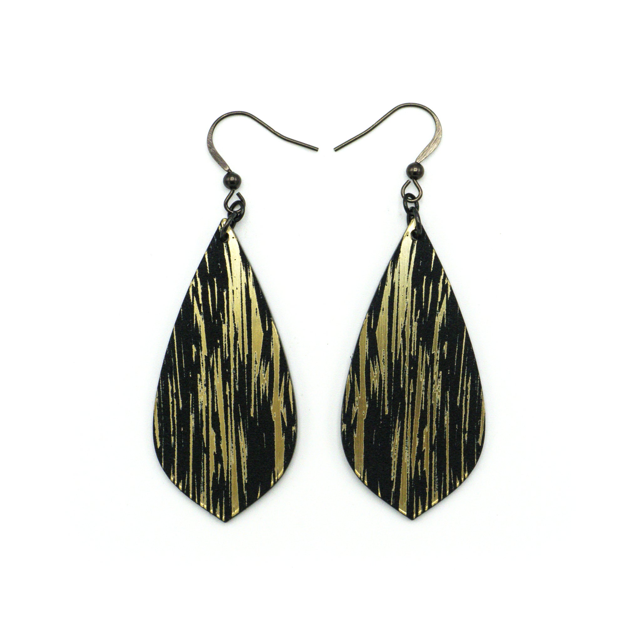 Gem Point [31R] Acrylic Earrings - Brushed Gold & Black | Stylish & Lightweight for Everyday Wear, Parties & Gifts