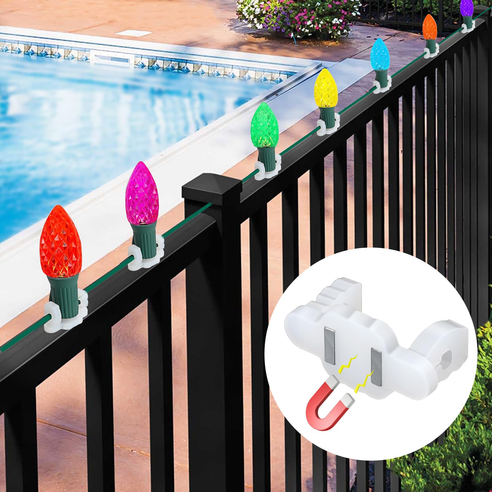 105 Pack Strong Magnetic Christmas Light Clips for Metal Roof - C6/C7/C9 Socket Outdoor Holiday Lights Holder - Universal Xmas Decorations for Icicle Rope Lights (Perfect for Roof, Gutters, Railings & Outdoor Holiday Displays)