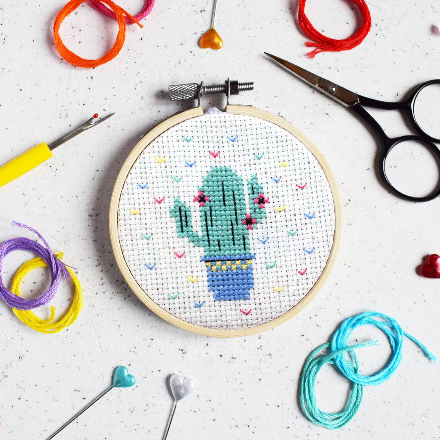 Mini Cross Stitch Kit - Cute Cactus Embroidery DIY Craft for Beginners | Home Decor, Gift Idea, Relaxing Hobby Activity