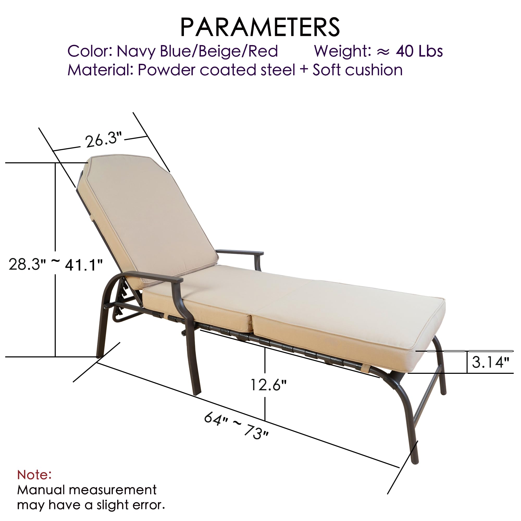 Kozyard Maya Chaise Lounge - Outdoor Patio Recliner Chair with Cushion, Comfortable Adjustable Sun Lounger for Poolside, Backyard, Beach & Garden Relaxation (Tan) - Weather-Resistant & Durable
