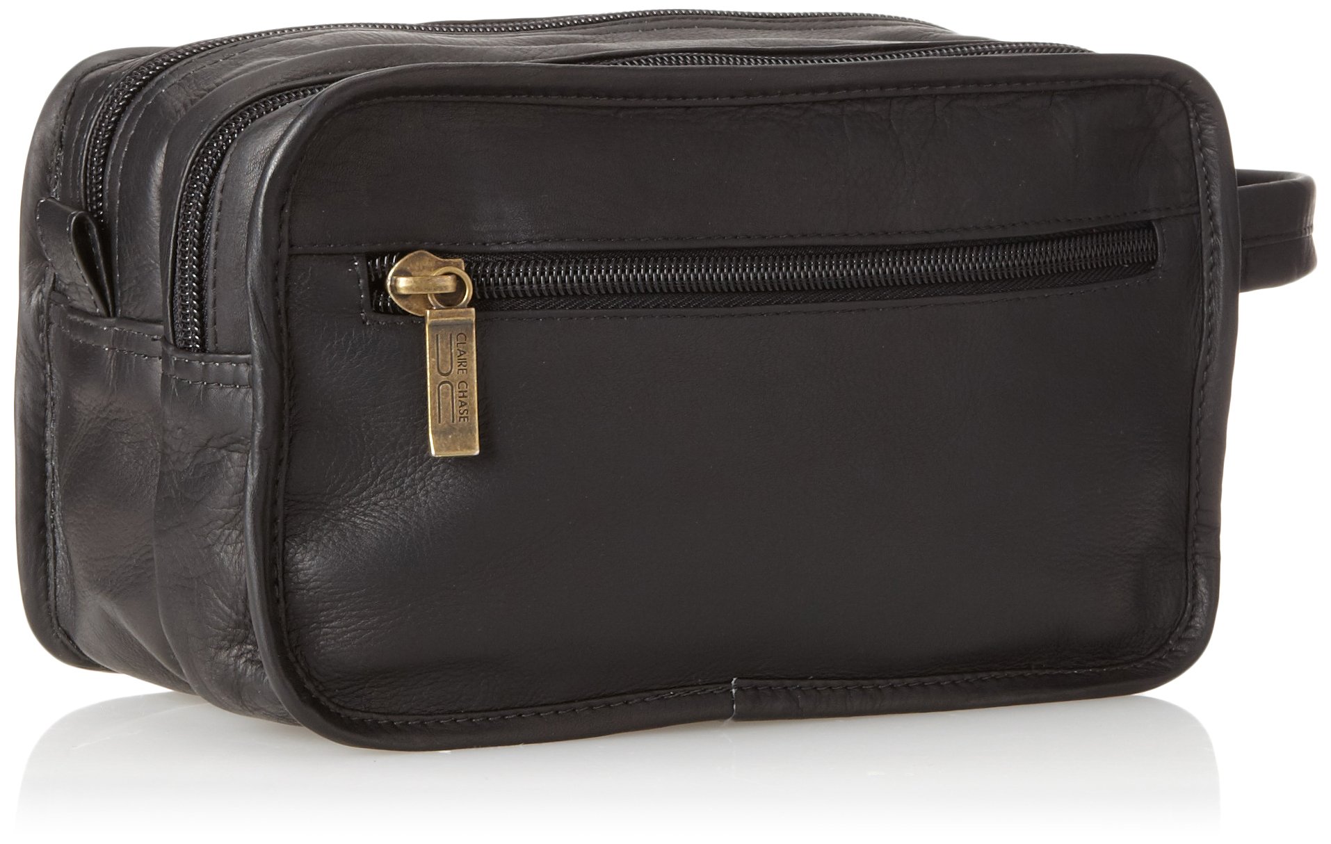 Claire Chase Premium Travel Kit for Women & Men - Black Leather Cosmetic Bag with Toiletry Essentials - Perfect for Airplane, Vacation & Business Trips