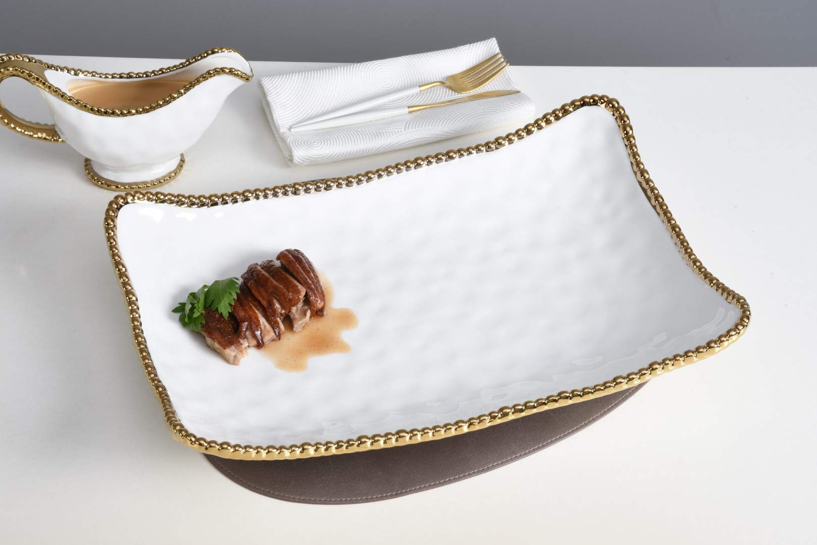 Pampa Bay Gold Porcelain Rectangular Serving Platter - Elegant Dinnerware for Entertaining, Holiday Meals & Buffet Serving (12x18 Inch)