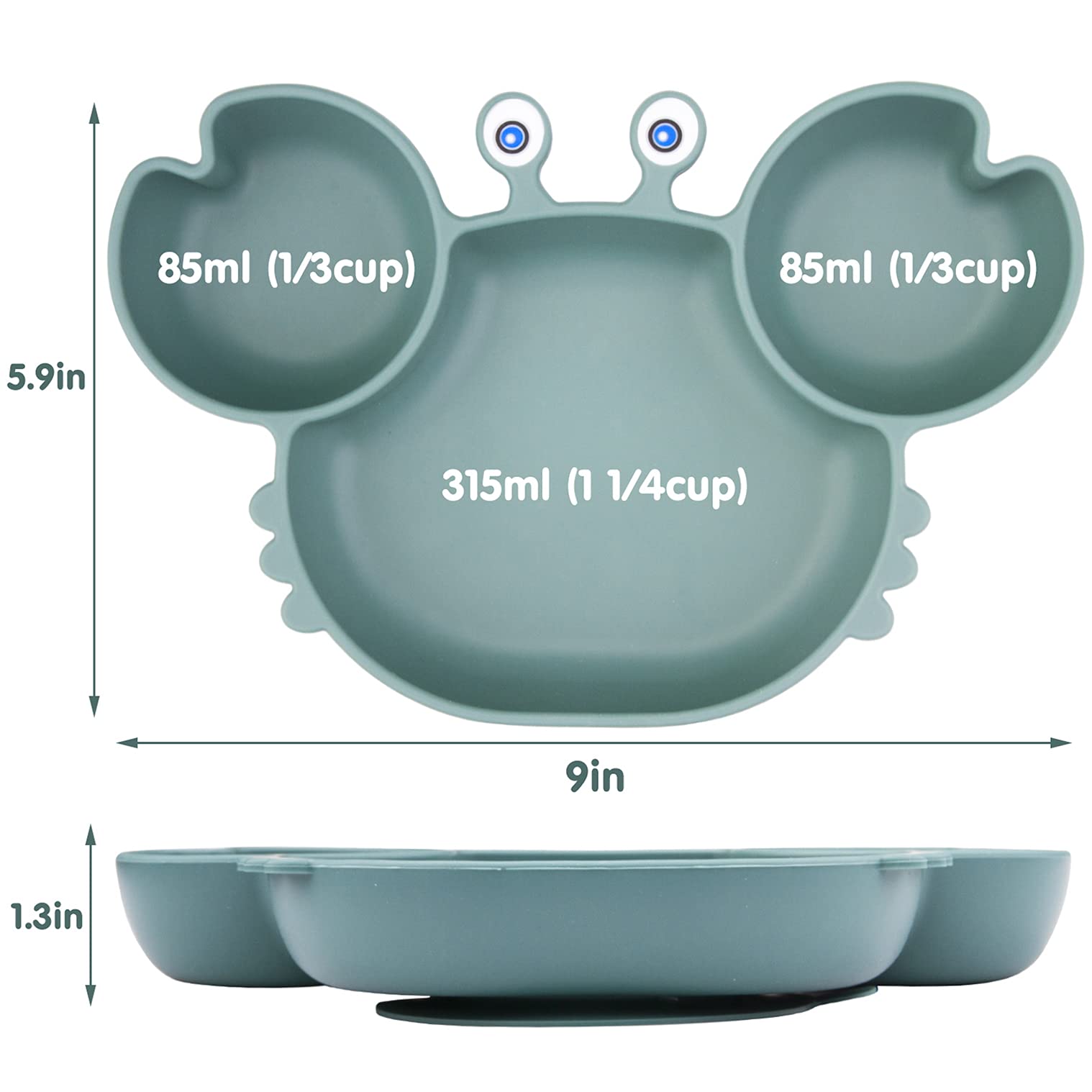 Non-Slip Silicone Baby Plates with Suction - Divided Toddler Dishes for Self Feeding | BPA-Free, Microwave & Dishwasher Safe | Perfect for High Chair Meals & Daycare Use